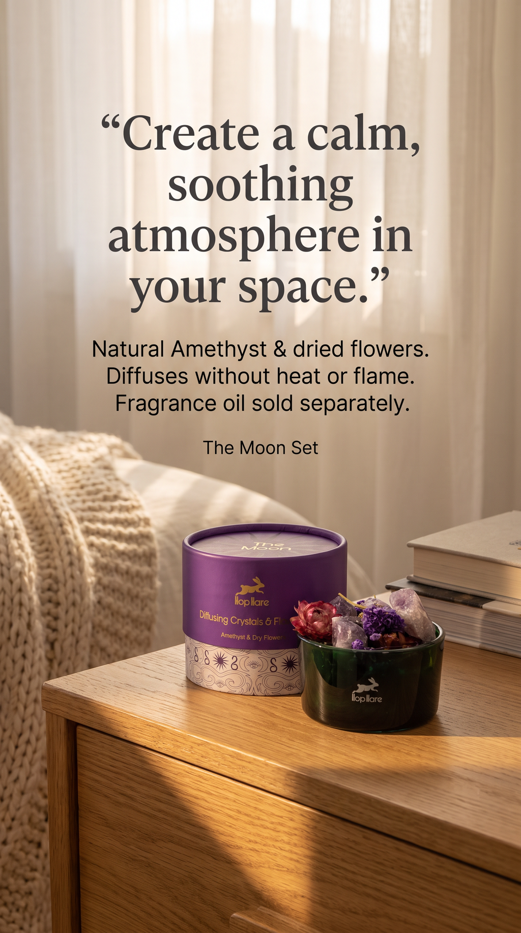 Diffuser Amethyst Crystals & Dried Botanical Floral Aromatherapy Elegant Decor