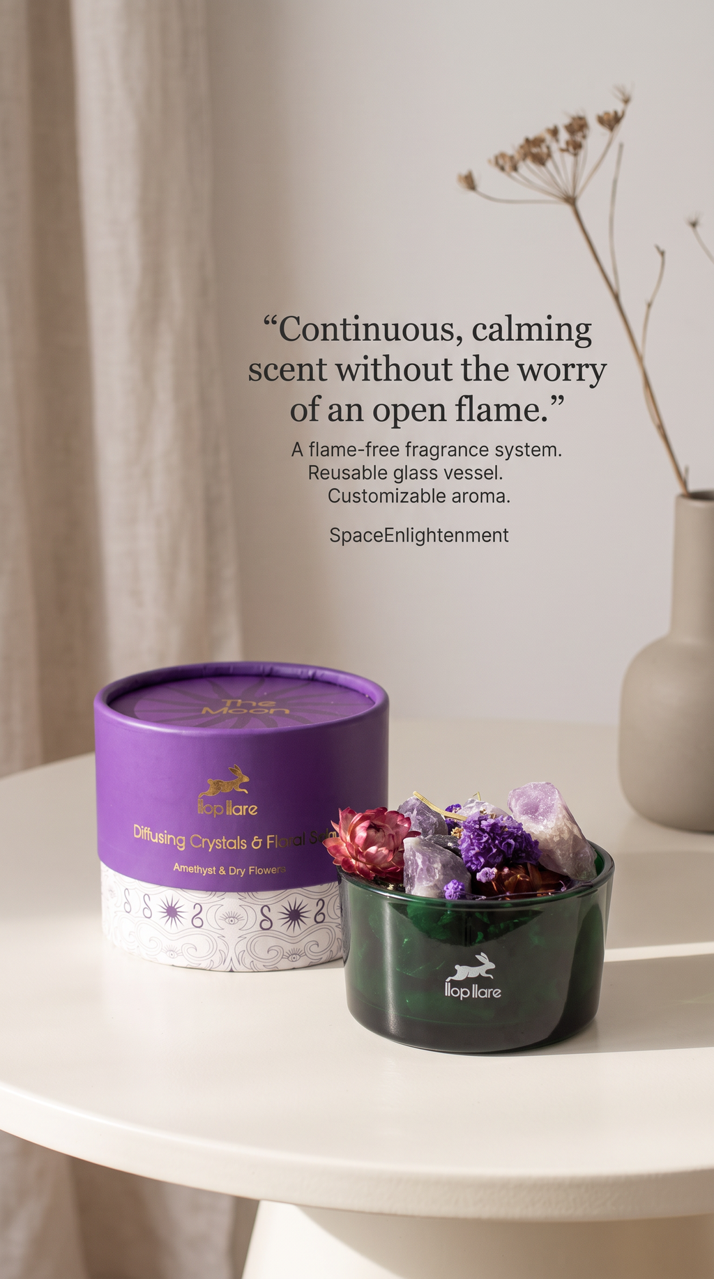 Diffuser Amethyst Crystals & Dried Botanical Floral Aromatherapy Elegant Decor