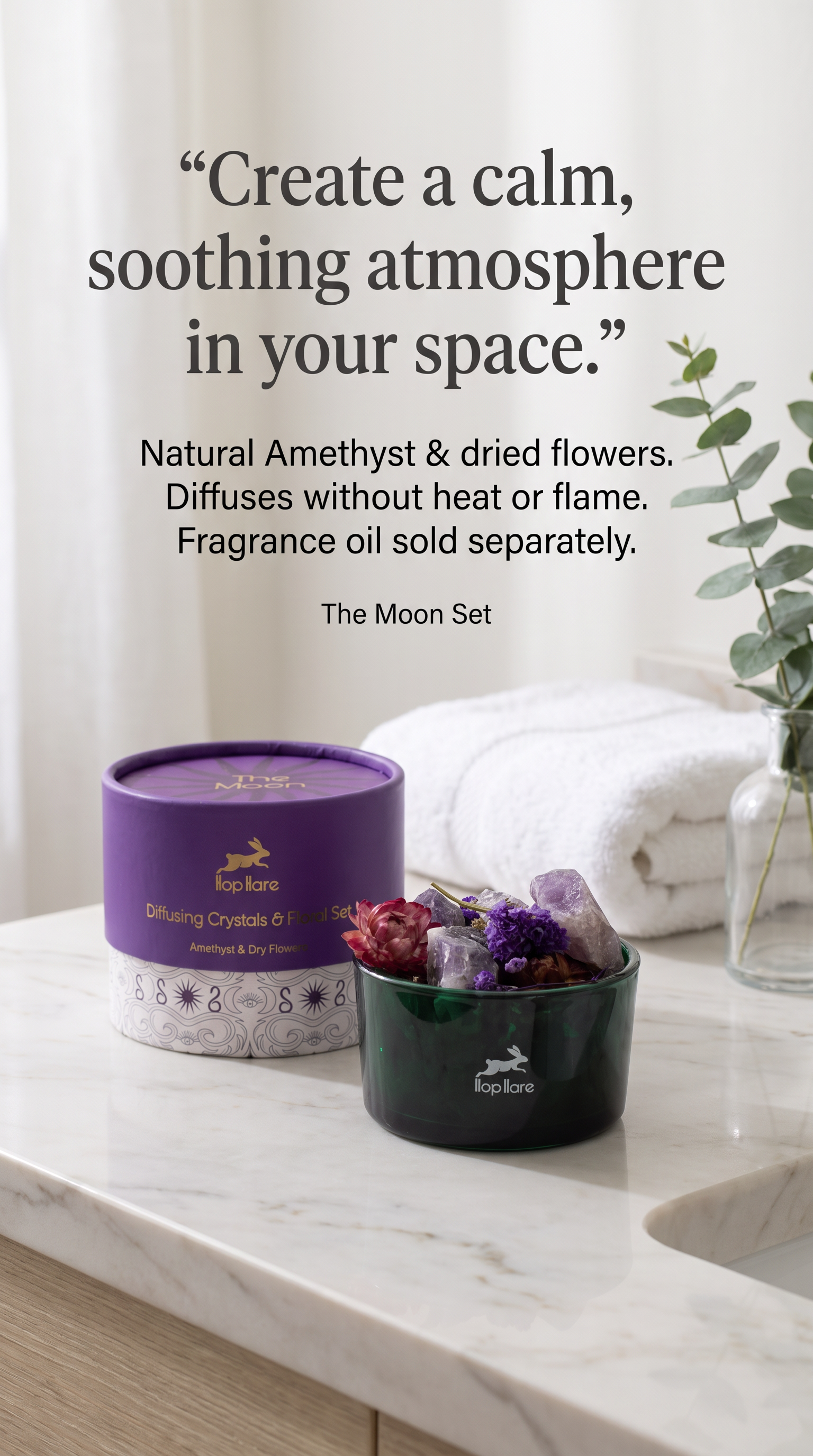 Diffuser Amethyst Crystals & Dried Botanical Floral Aromatherapy Elegant Decor