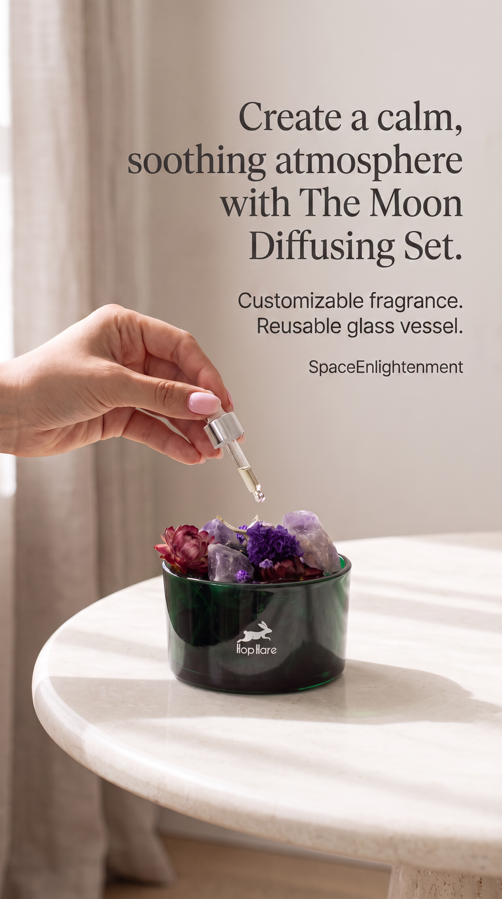 Diffuser Amethyst Crystals & Dried Botanical Floral Aromatherapy Elegant Decor