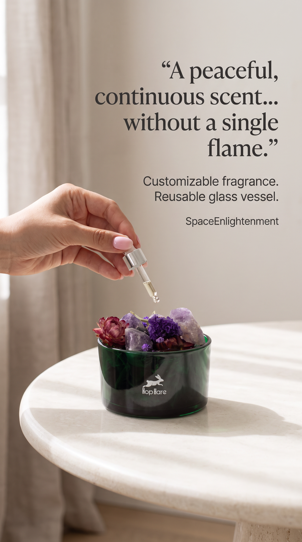 Diffuser Amethyst Crystals & Dried Botanical Floral Aromatherapy Elegant Decor