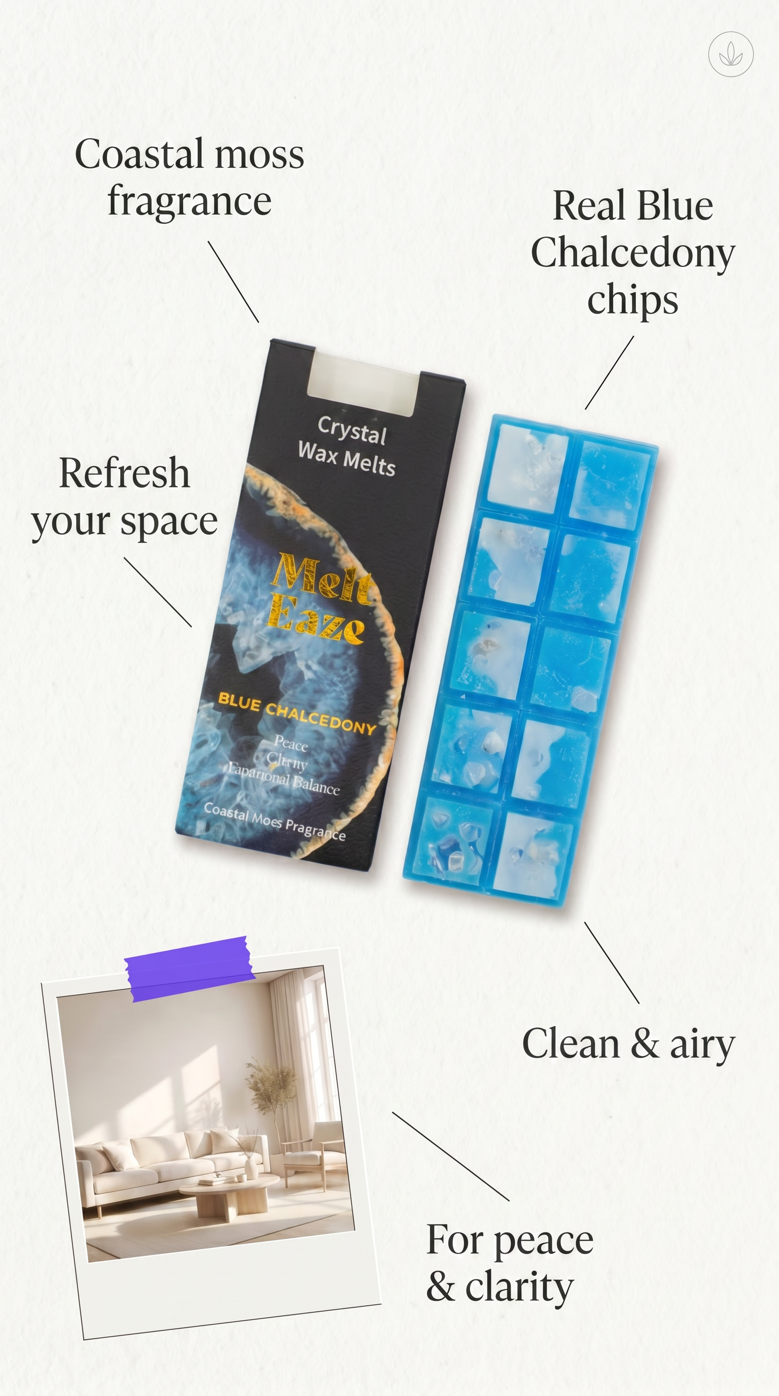 Wax Melts Aquamarine wave with real blue Chalcedony gemstone chips