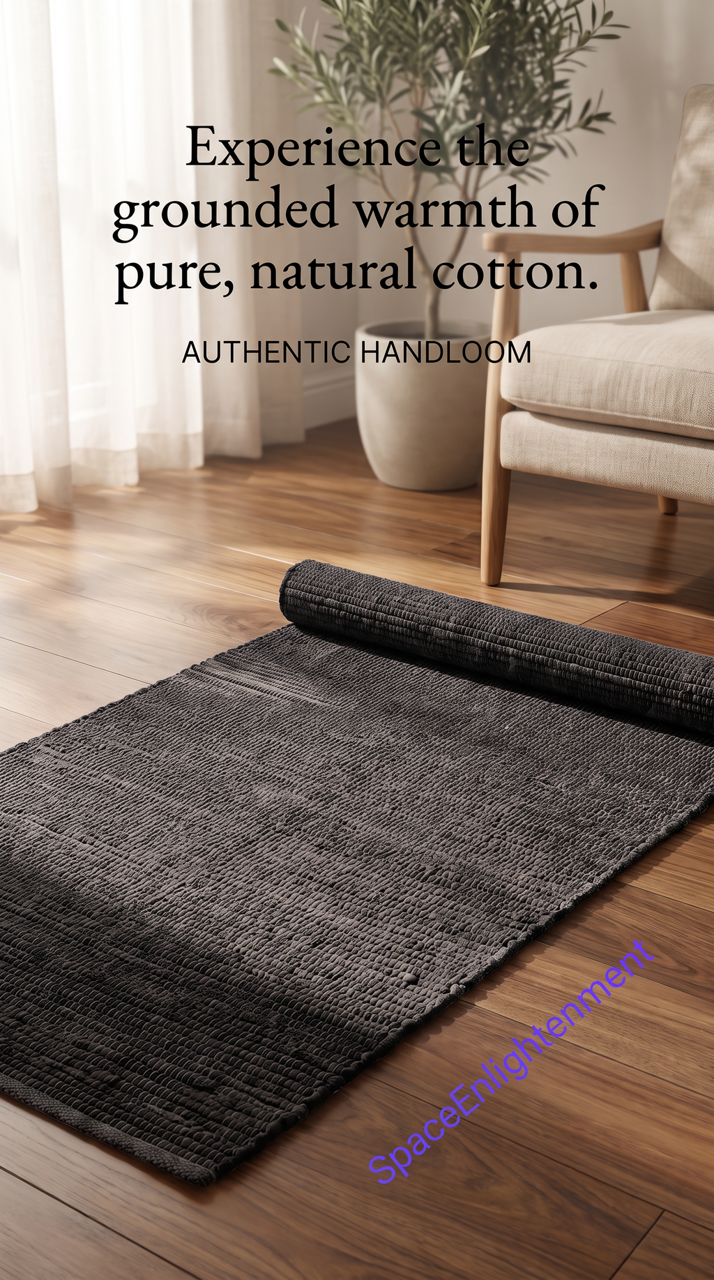 Cotton Rug - Charcoal Colour MEDIUM Indian Handloom