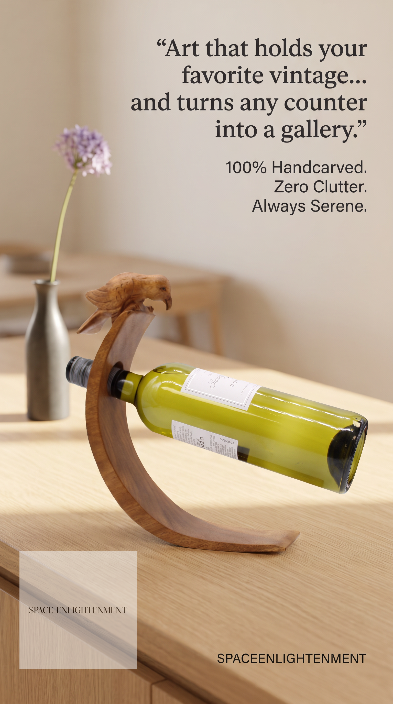 Balance Wine Holder Bird Design Handcarved Handmade Suar Wood