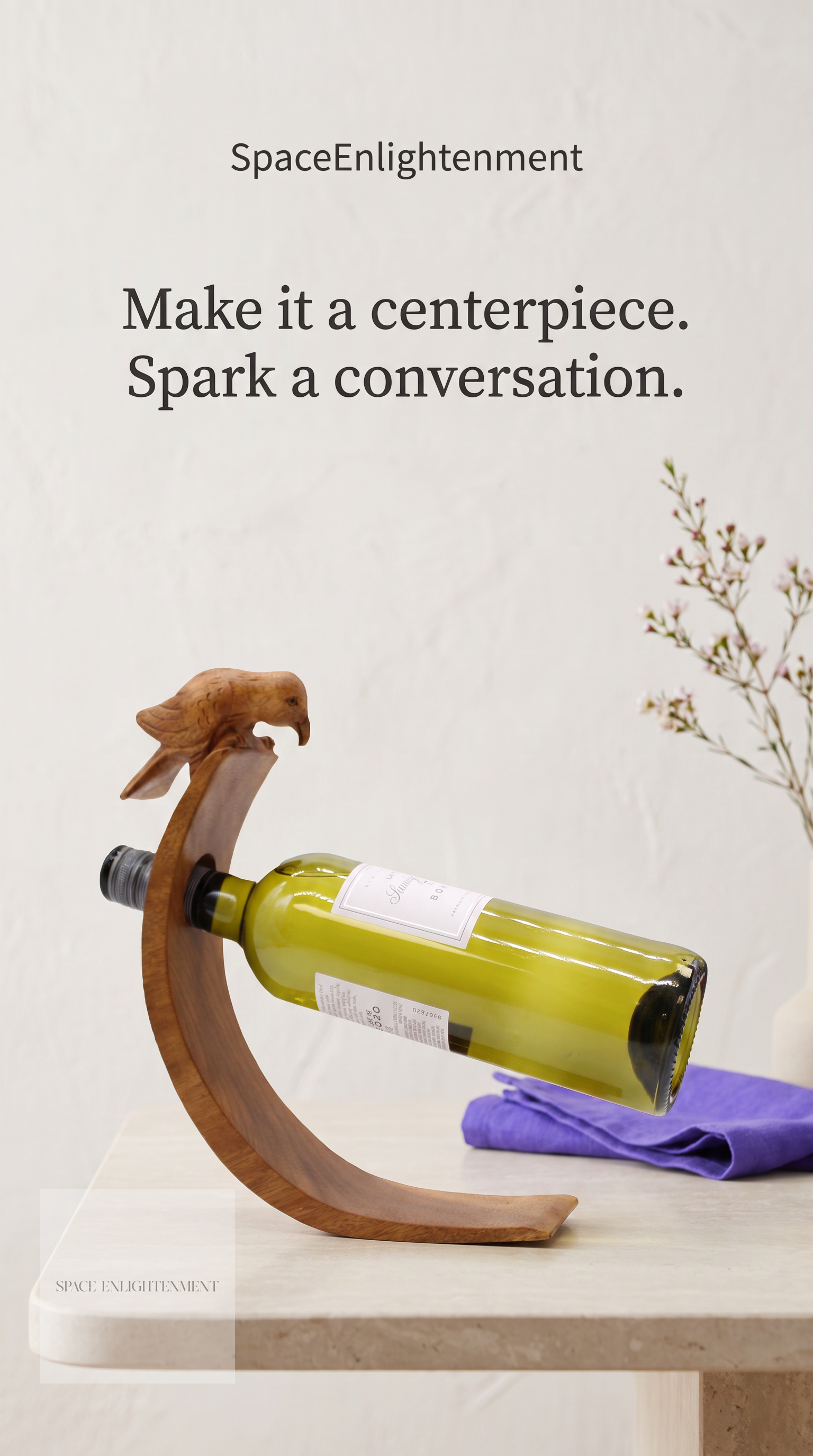 Balance Wine Holder Bird Design Handcarved Handmade Suar Wood