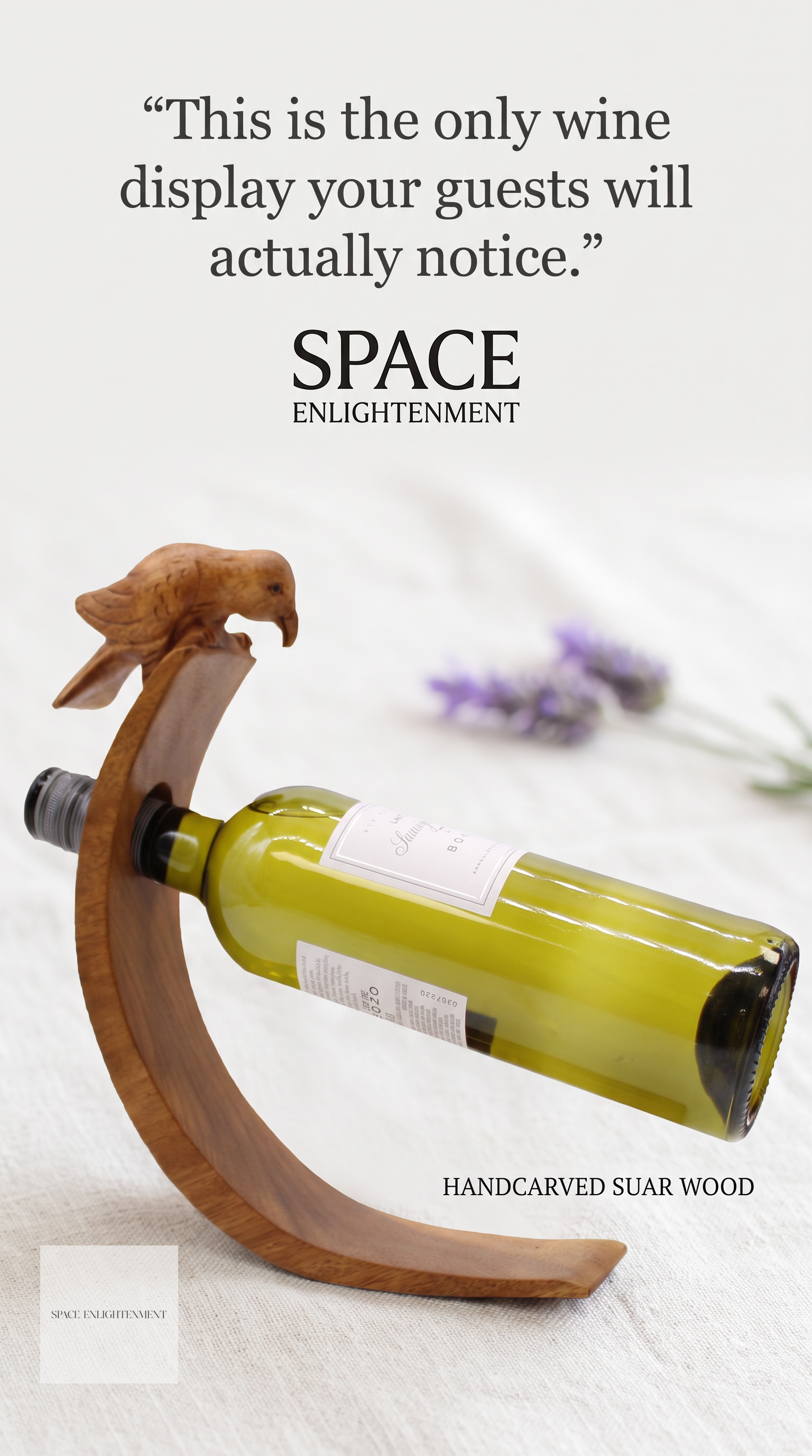 Balance Wine Holder Bird Design Handcarved Handmade Suar Wood