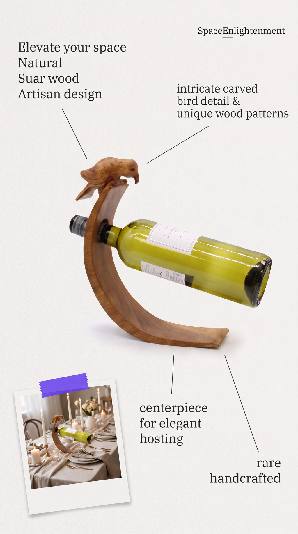 Balance Wine Holder Bird Design Handcarved Handmade Suar Wood