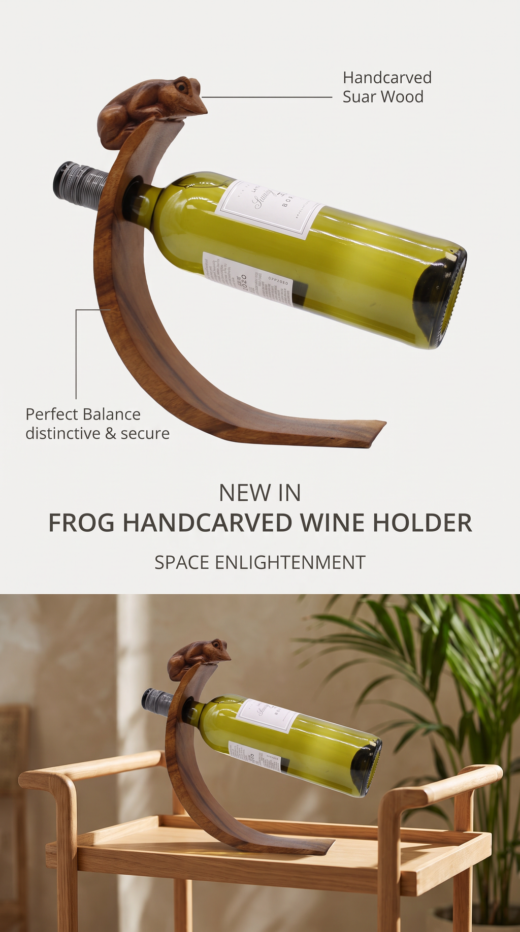 Balance Wine Holder Frog Design Handcarved Handmade Suar Wood