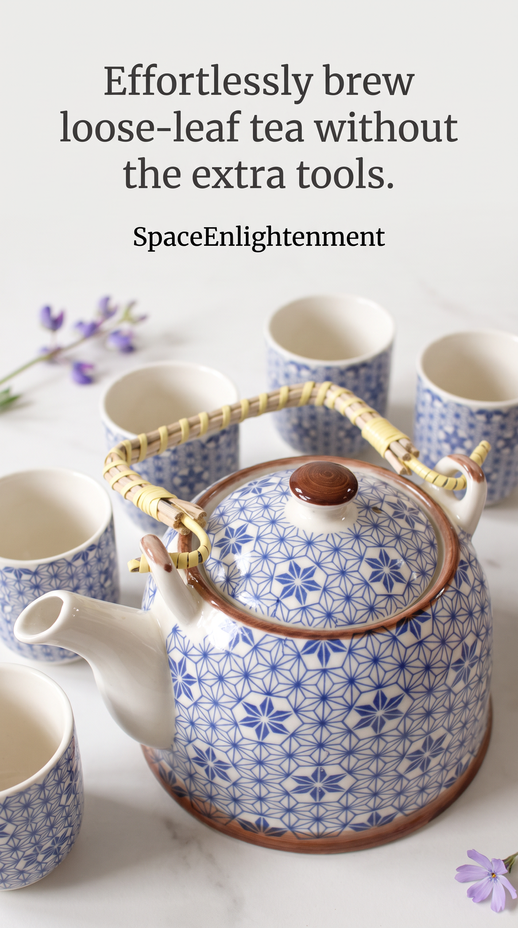 Blue Ceramic Teapot Set with Six Cups – Loose Leaf Tea Brewing Collection