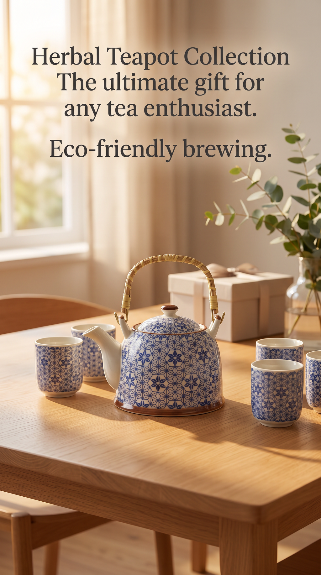 Blue Ceramic Teapot Set with Six Cups – Loose Leaf Tea Brewing Collection