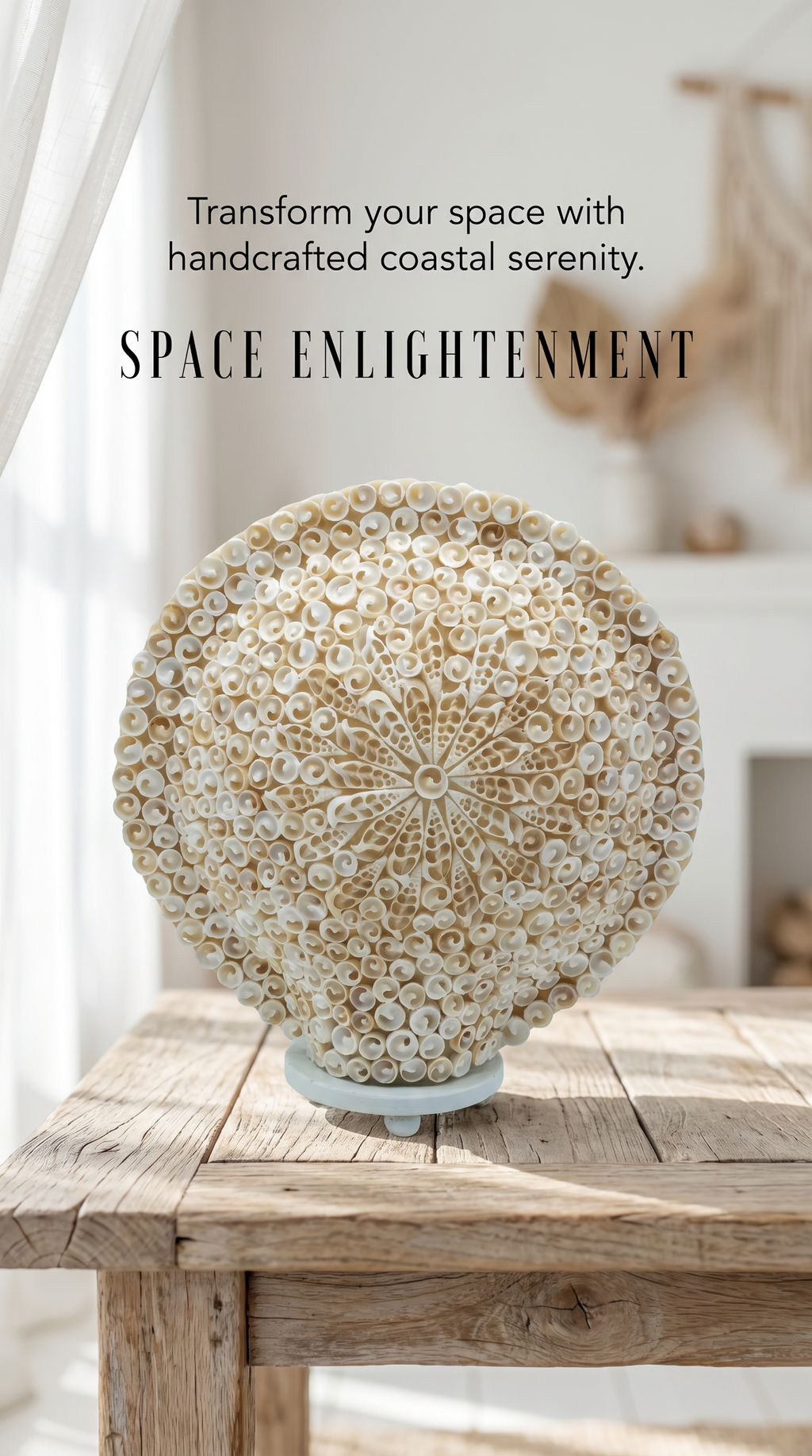 Boho Sea Shell Lamp, Large Round Cut Art Design, Coastal Beach Decor, Ambient Lighting