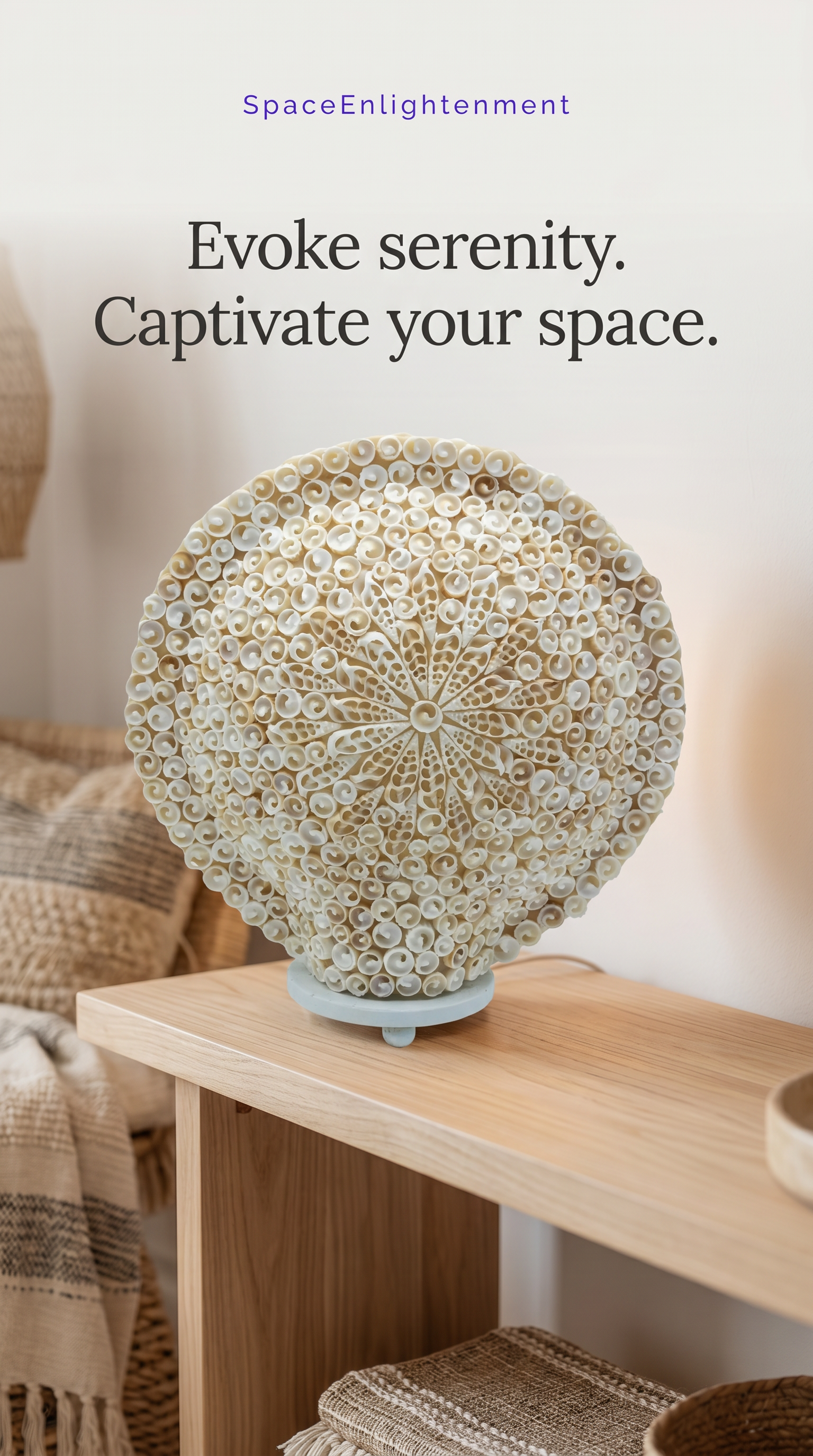 Boho Sea Shell Lamp, Large Round Cut Art Design, Coastal Beach Decor, Ambient Lighting