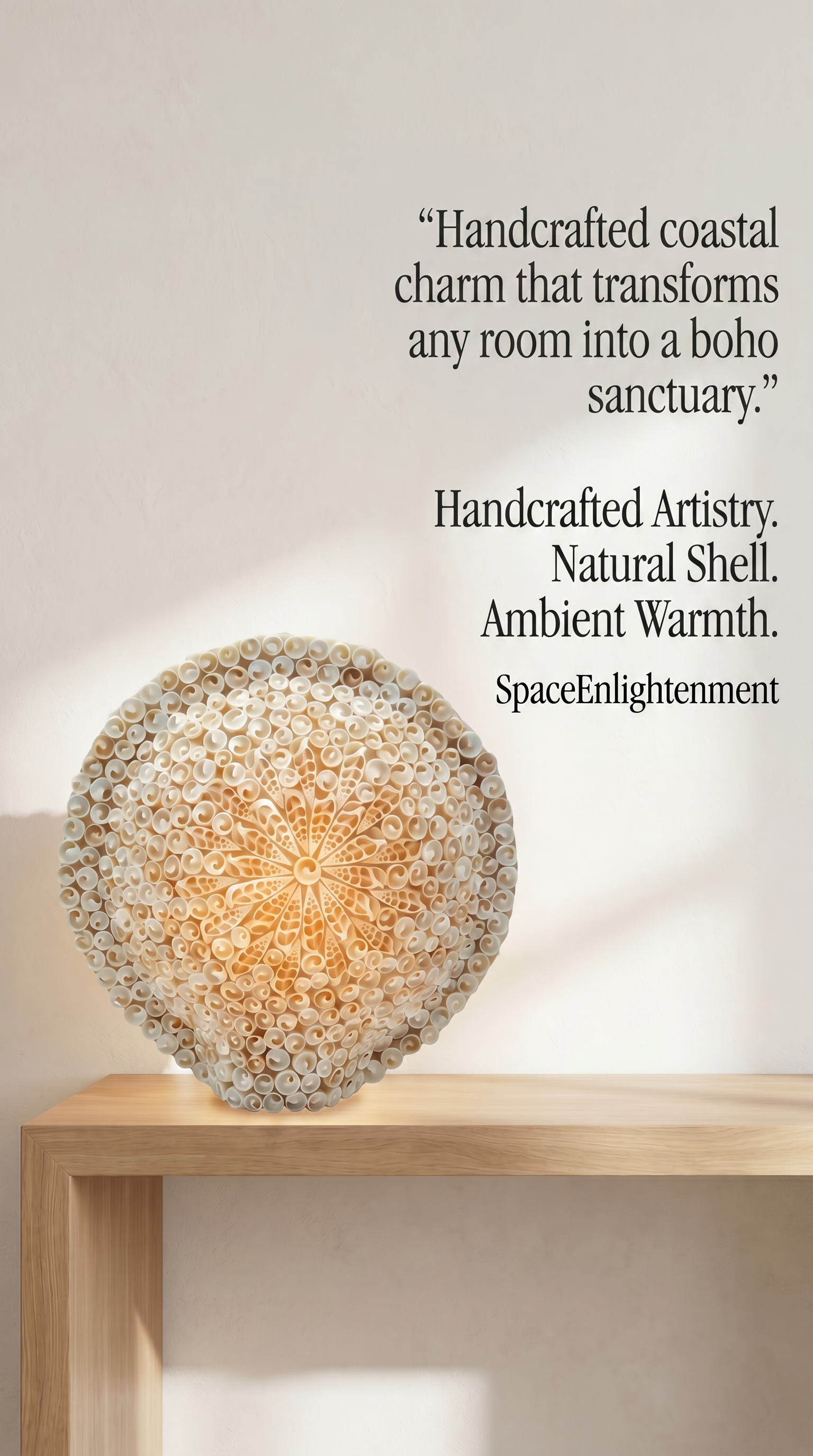 Boho Sea Shell Lamp, Large Round Cut Art Design, Coastal Beach Decor, Ambient Lighting