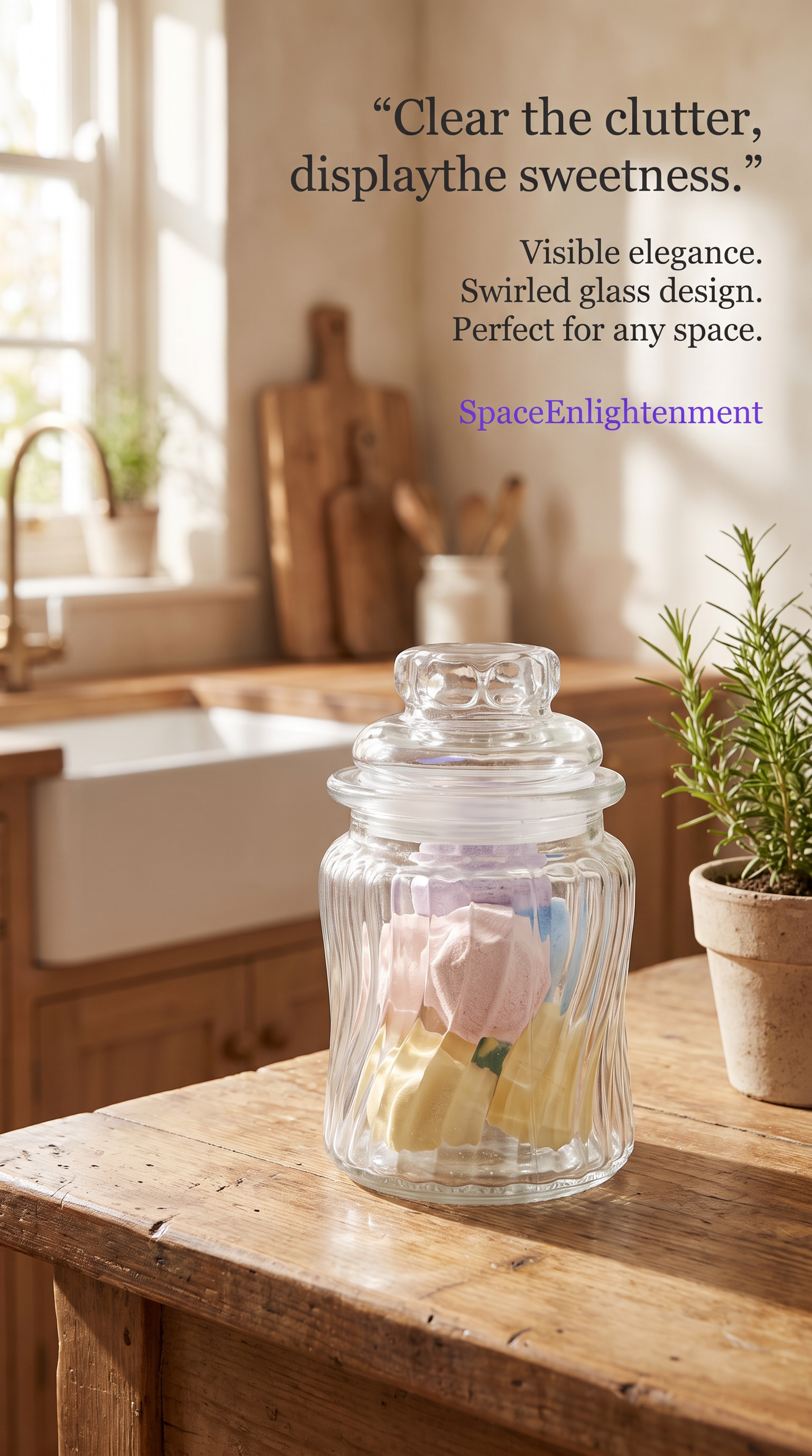 Candy Jar SWIRL style Glass Ribs Candy Jar