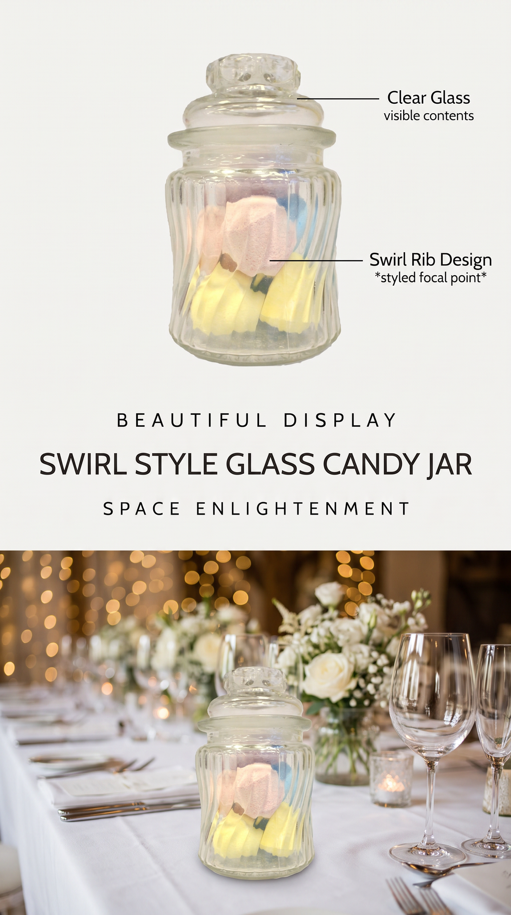 Candy Jar SWIRL style Glass Ribs Candy Jar