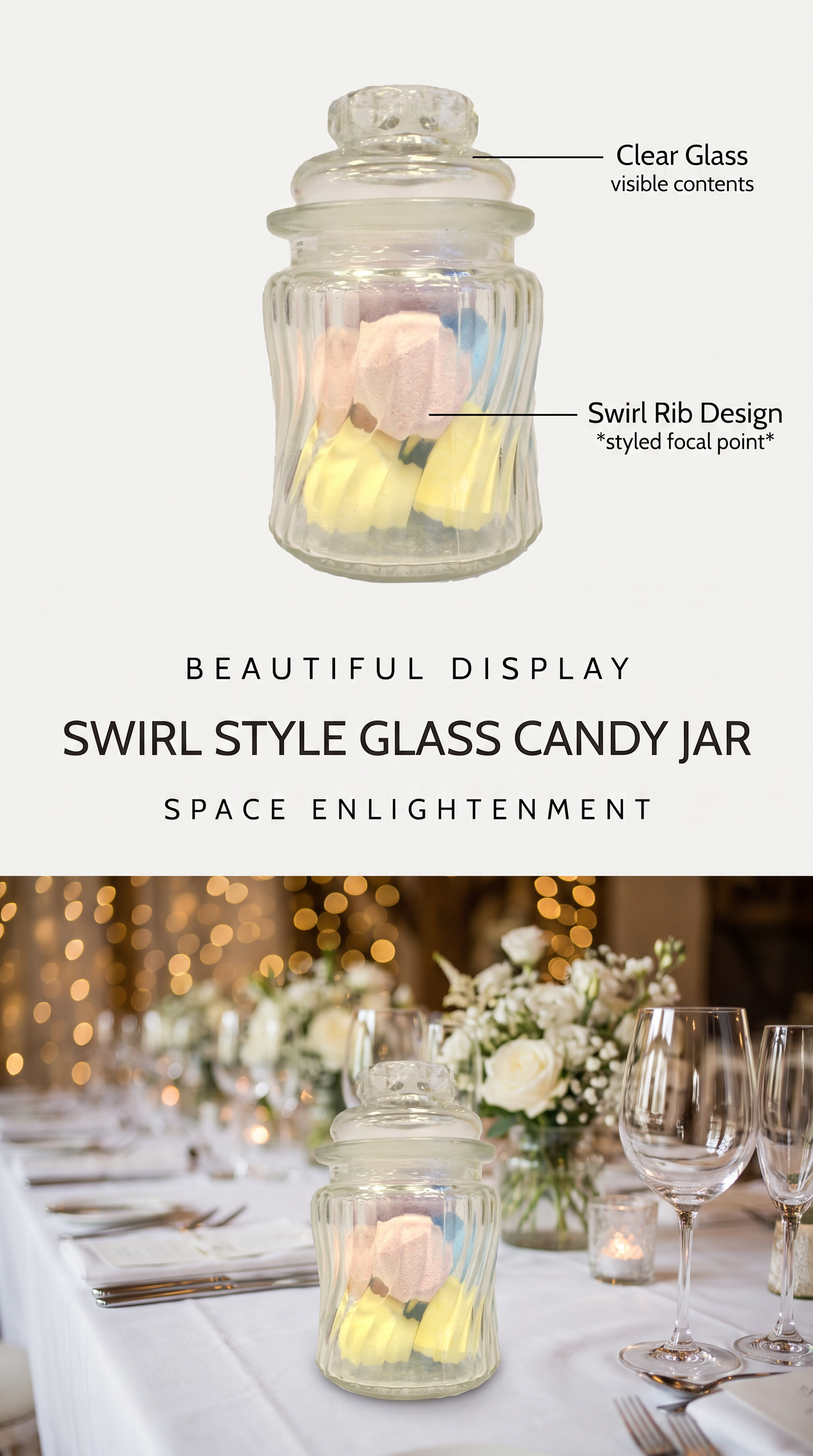 Candy Jar SWIRL style Glass Ribs Candy Jar