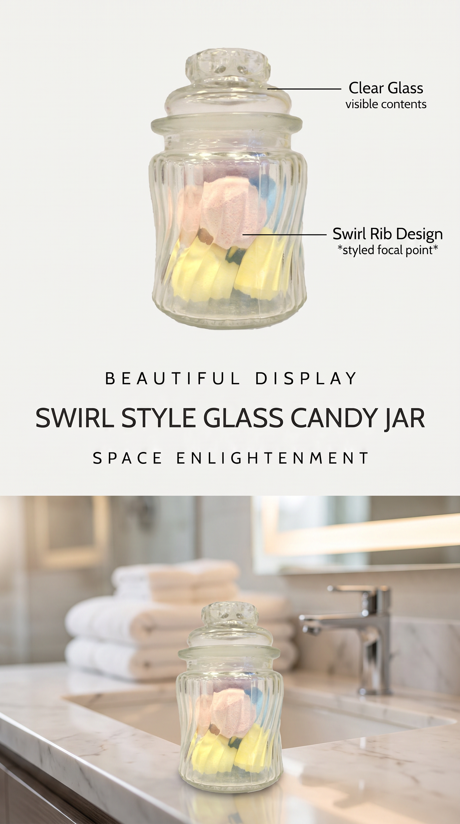 Candy Jar SWIRL style Glass Ribs Candy Jar