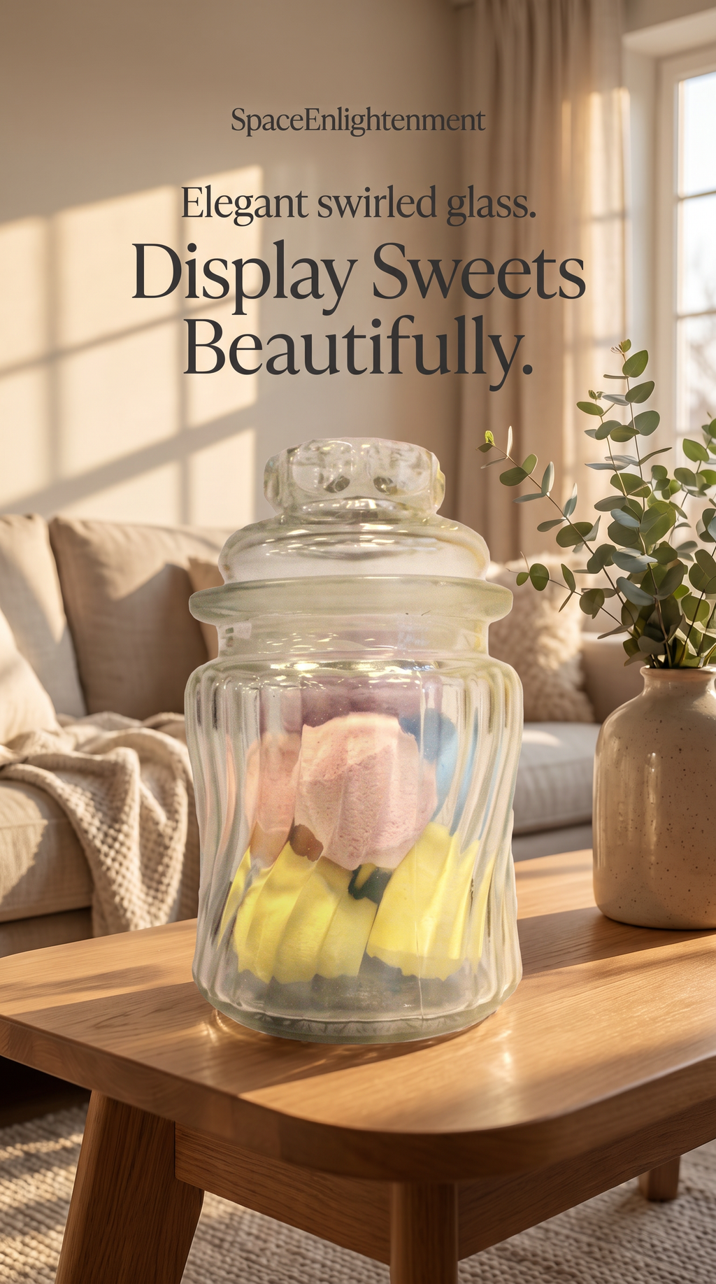 Candy Jar SWIRL style Glass Ribs Candy Jar