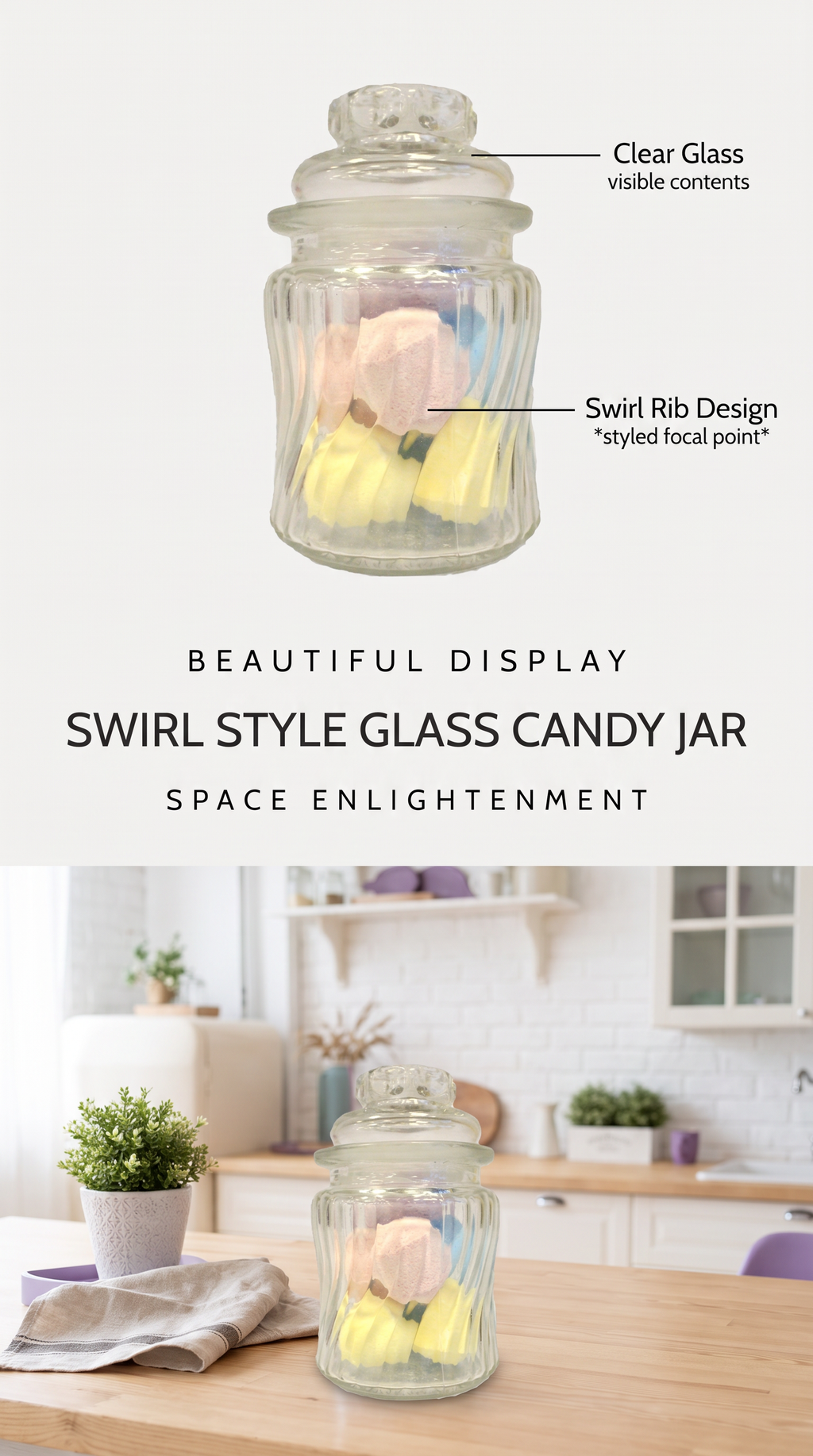 Candy Jar SWIRL style Glass Ribs Candy Jar