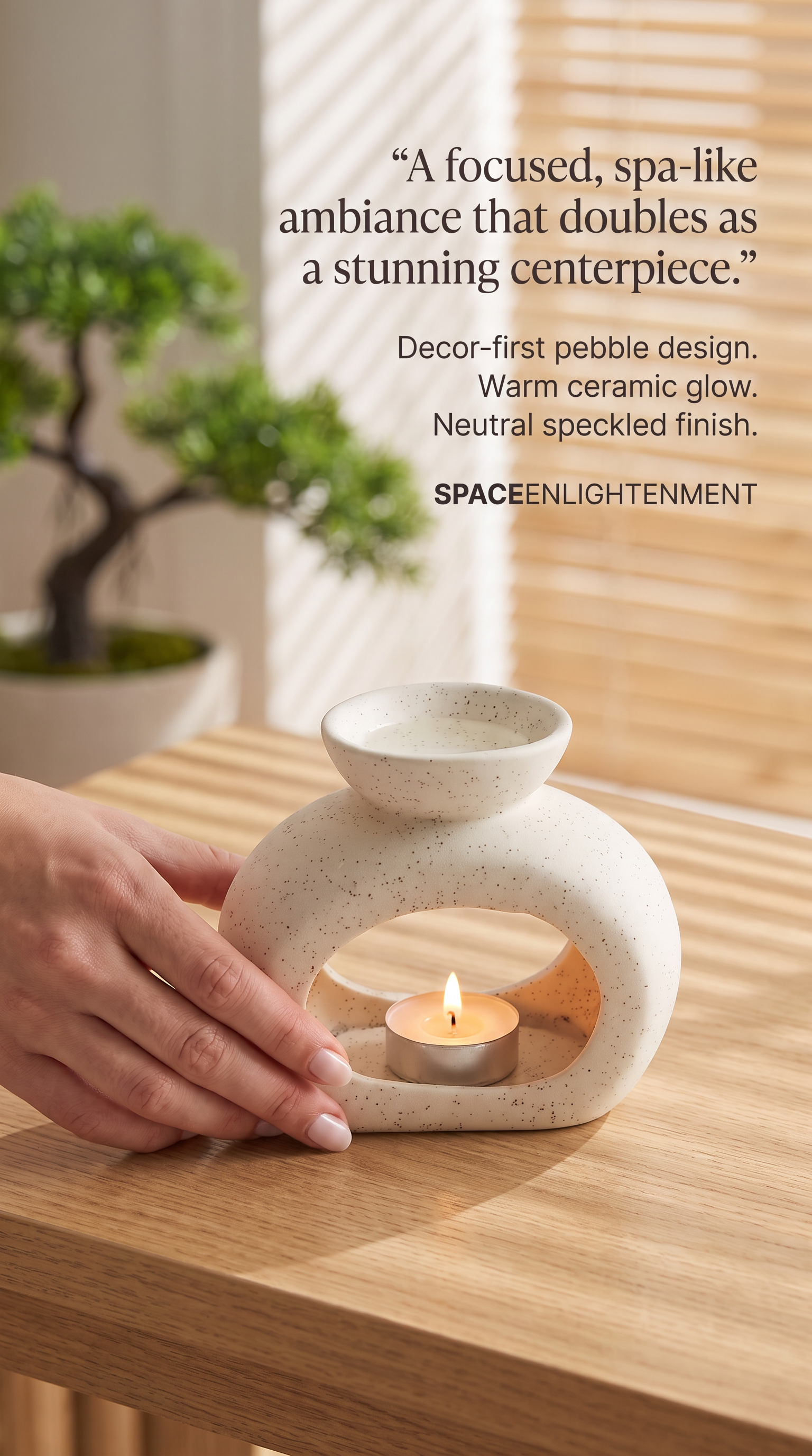 Ceramic Oil Burner Oval Pebble Speckled Off-White- MEDIUM