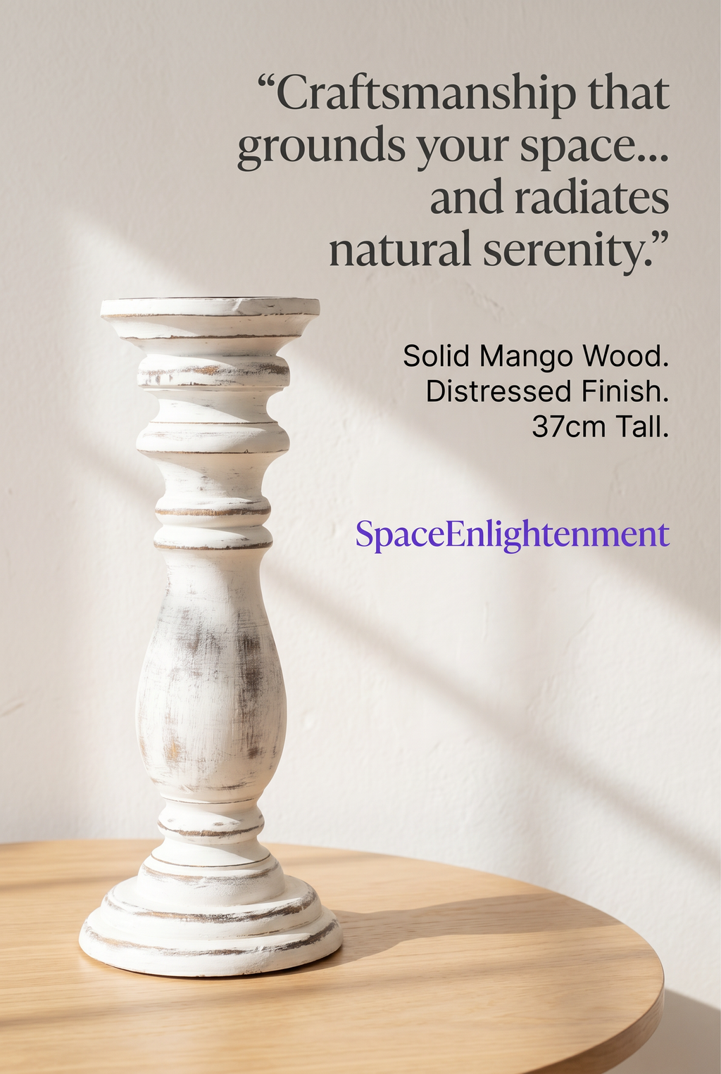 Large Classic Candle Stand Whitewash Natural Wood Grain