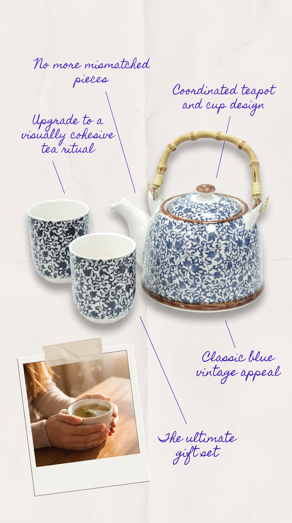 Herbal Teapot Set - Blue Pattern