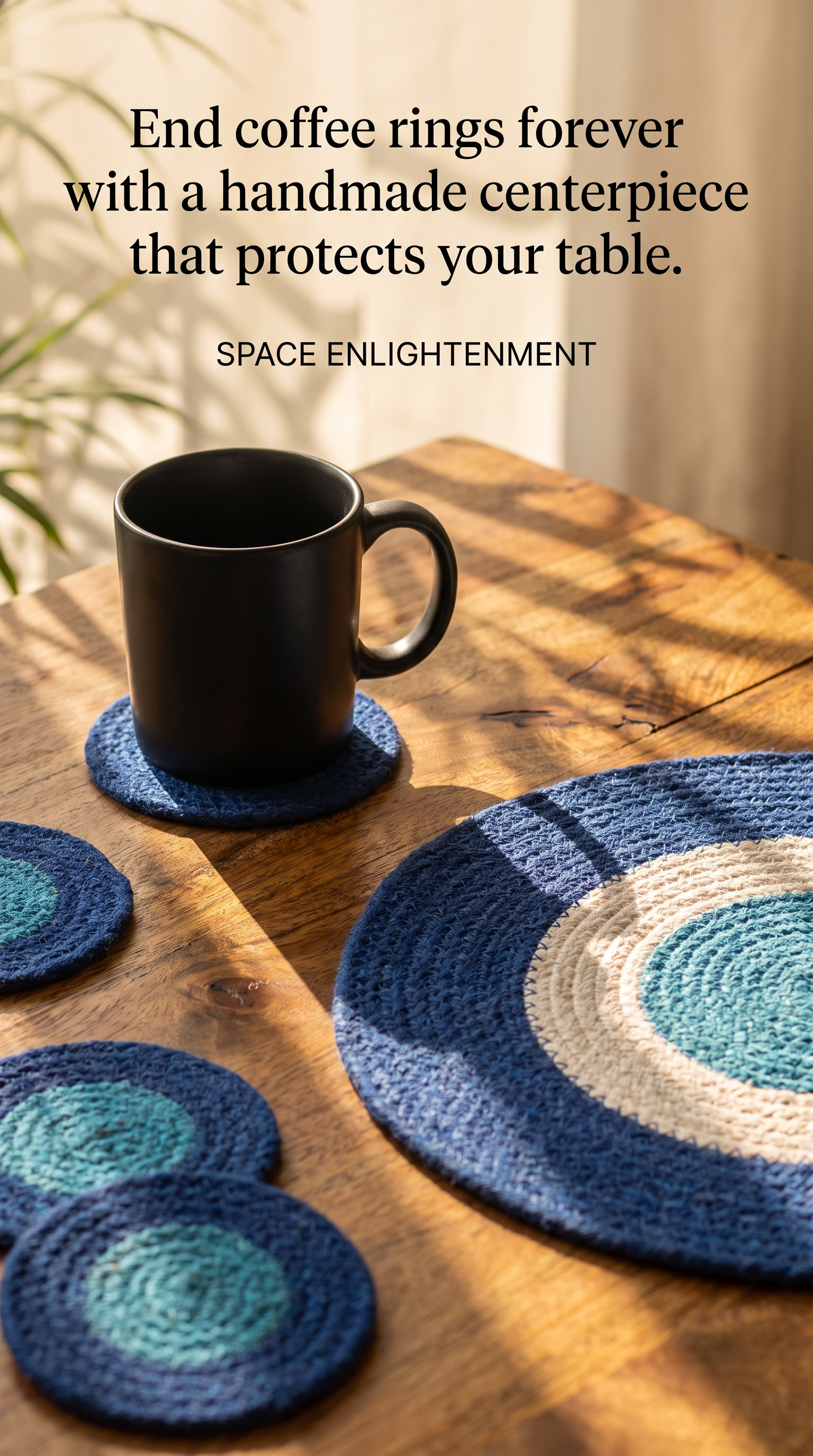 Coasters and Mats Set 4 each Handmade Jute Rope Blue White Design