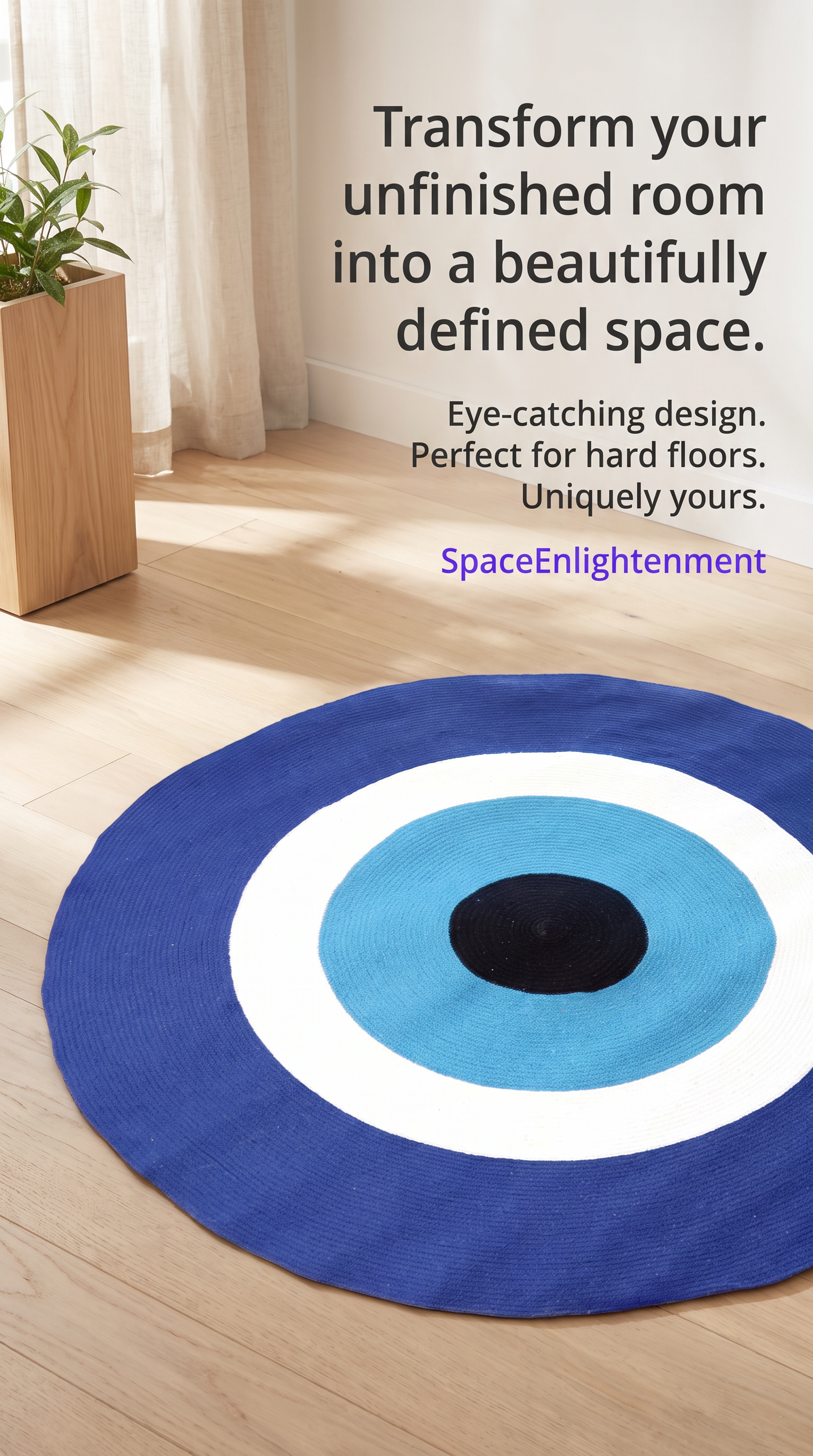 Cotton Circular Rug Blue & White Cotton Rope 'Evil Eye'Design