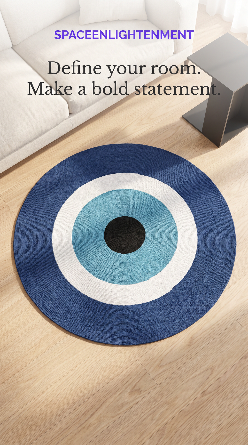 Cotton Rug Circular Blue & White Cotton Rope 'Evil Eye' Design