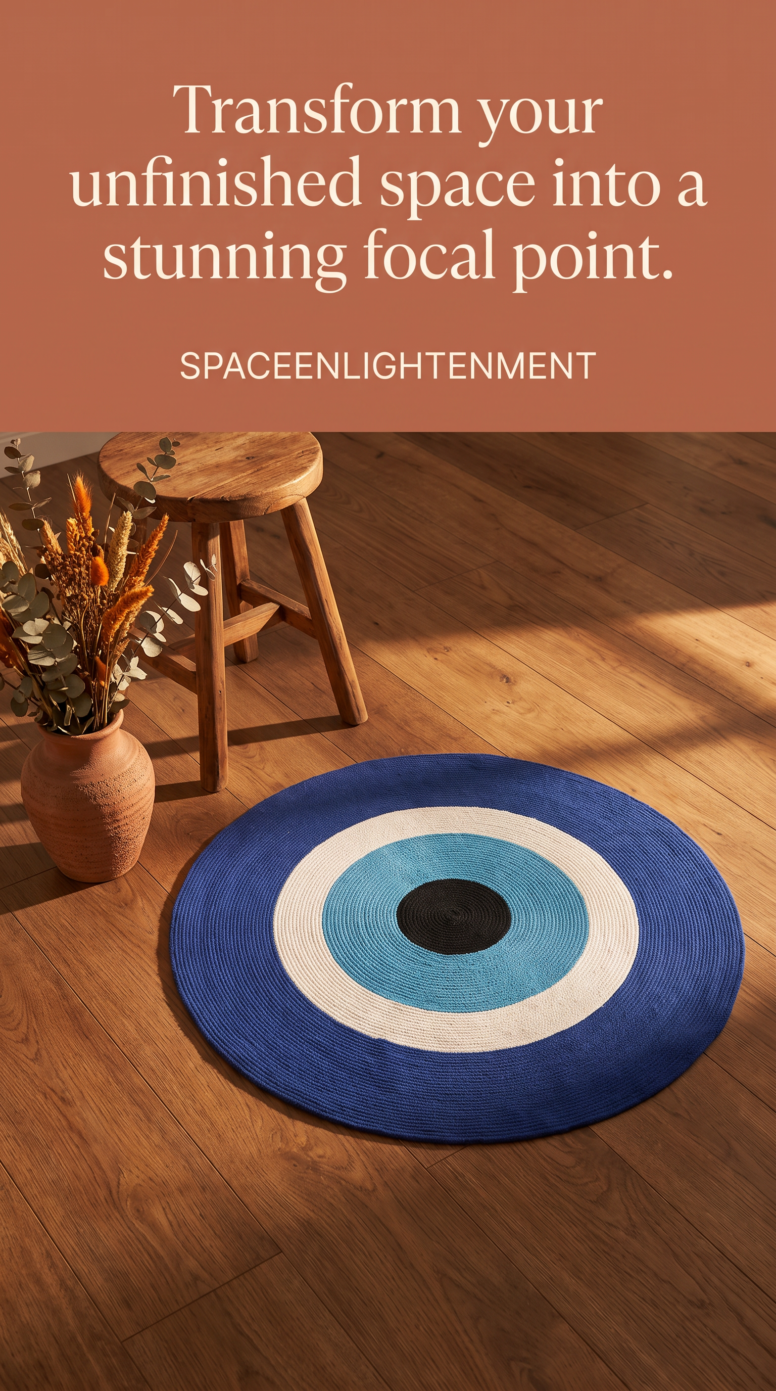 Cotton Rug Circular Blue & White Cotton Rope 'Evil Eye' Design
