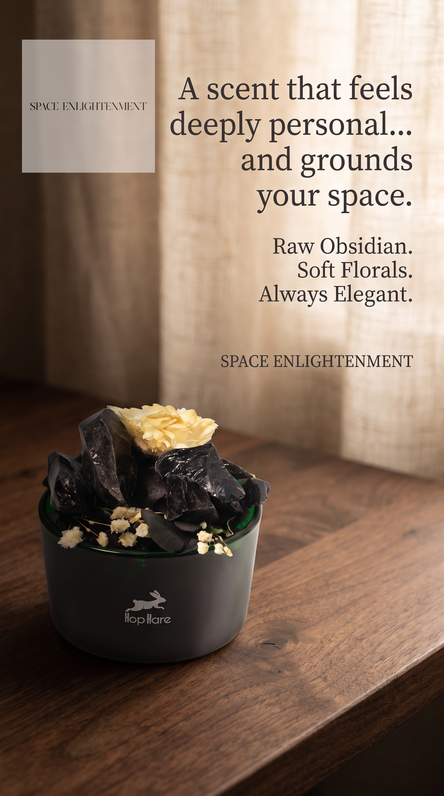 Diffuser Crystals & Floral Set Black Obsidian Crystals With Soft Dried Flowers