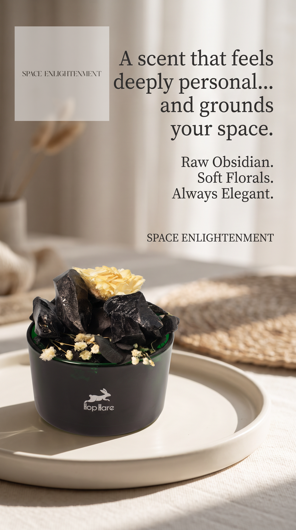 Diffuser Crystals & Floral Set Black Obsidian Crystals With Soft Dried Flowers