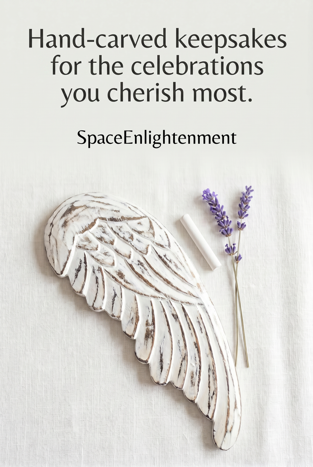 Vintage distressed white-washed angel wings hand-carved from sustainable wood for wall or shelf decor, personalized chalkboard back