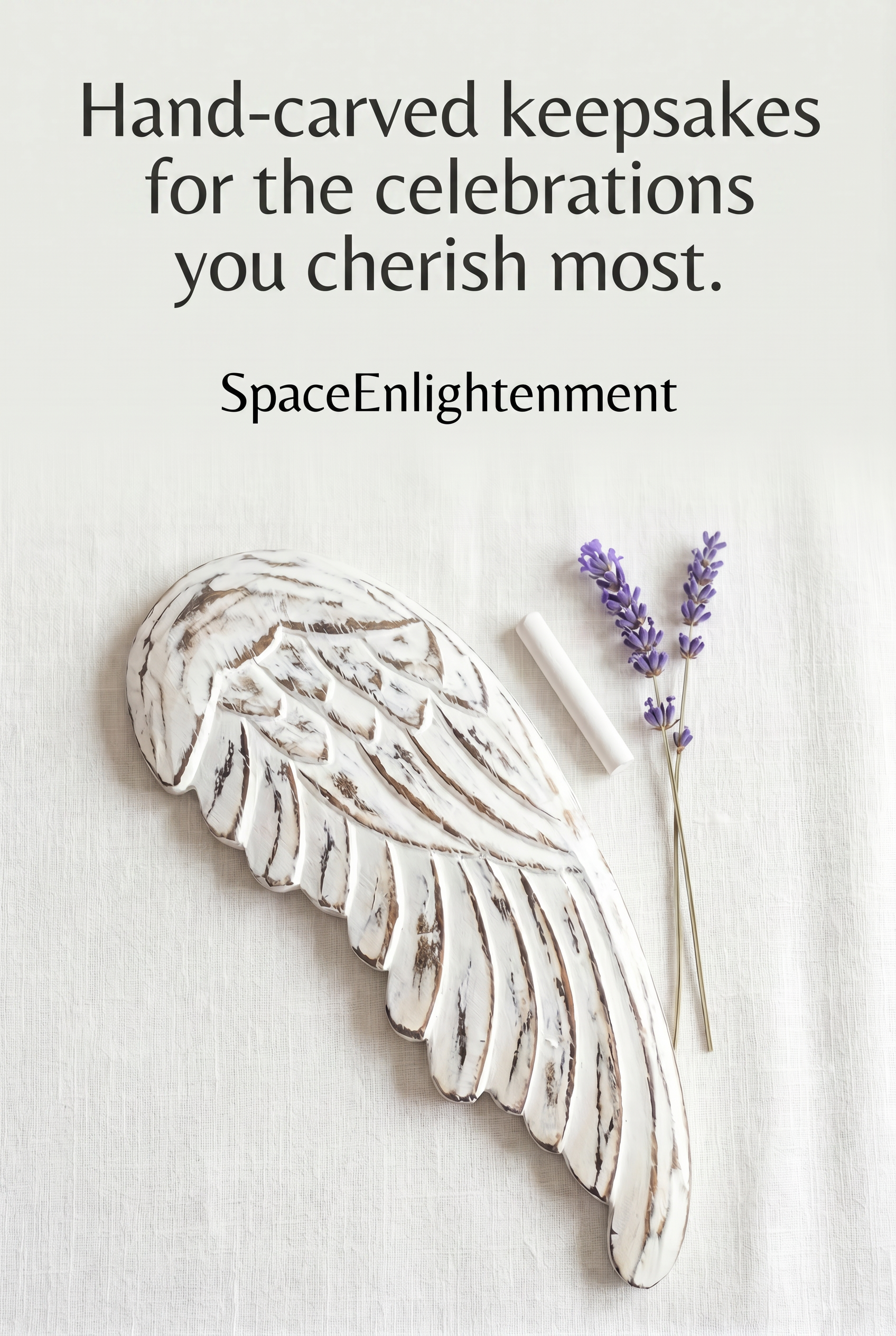 Vintage distressed hand-carved angel wings, white-washed finish, sustainable albesia wood home wall decor