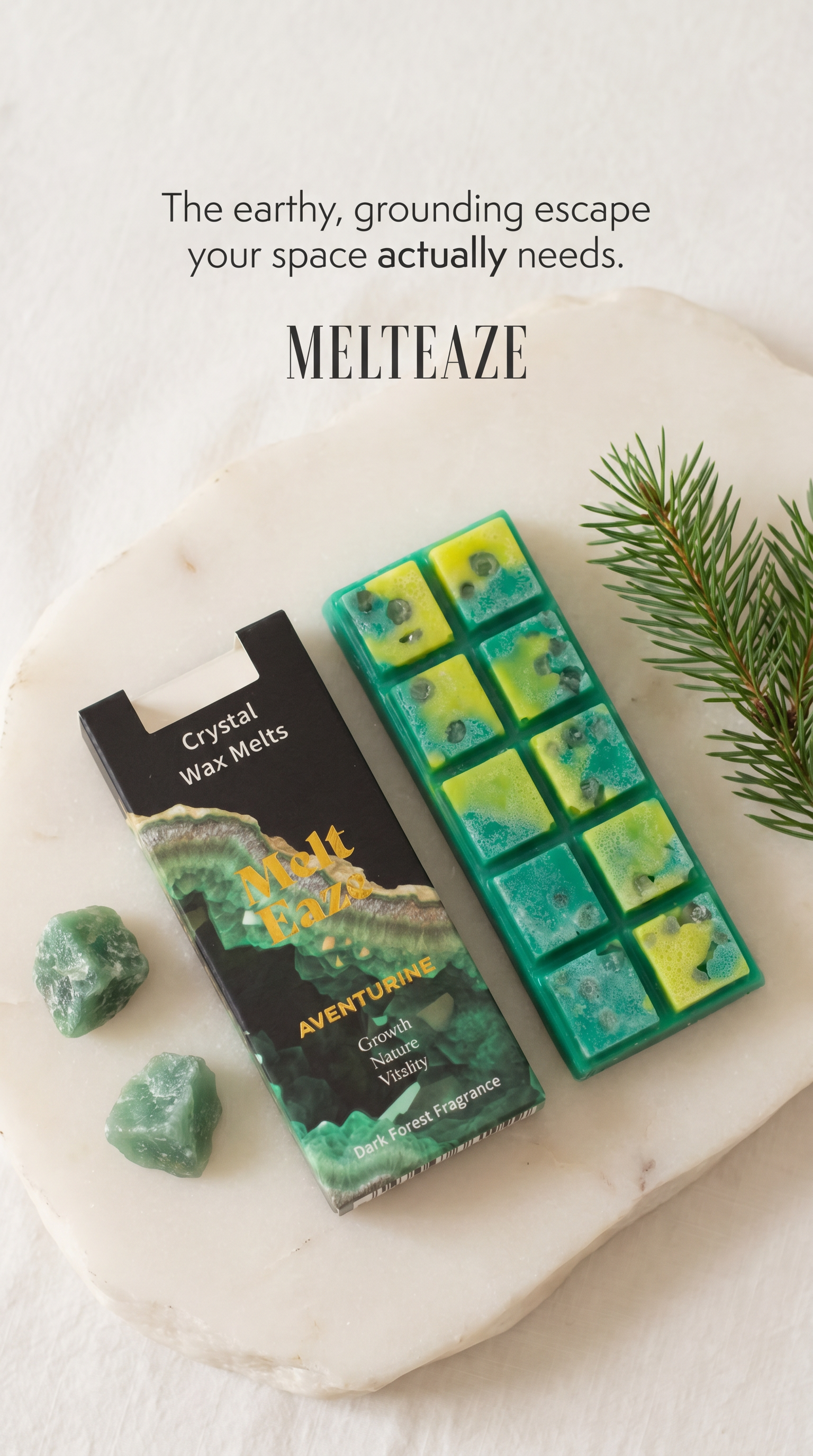 Emerald Forest Crystal Wax Melts Bar With Real Aventurine Gemstone Chips