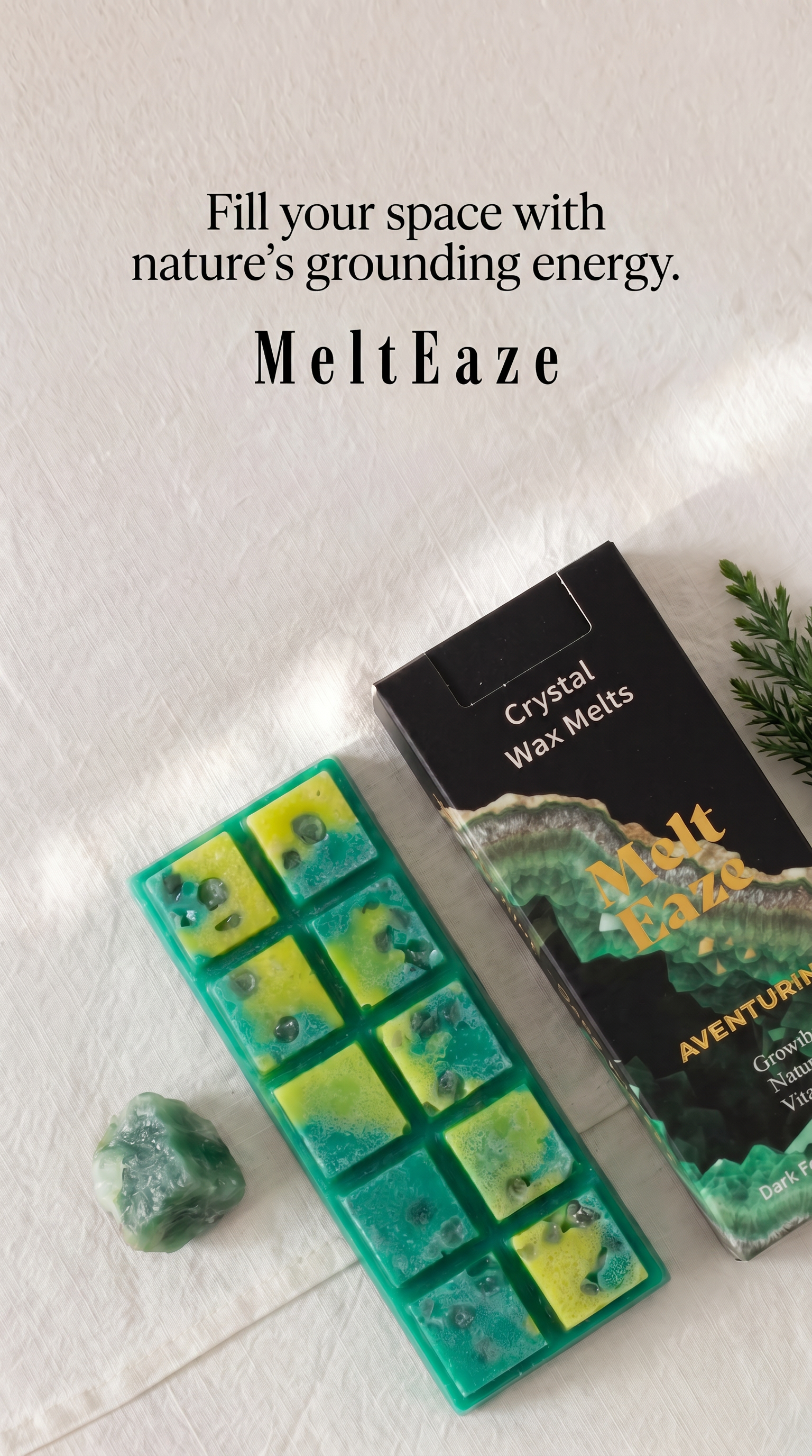 Emerald Forest Crystal Wax Melts Bar With Real Aventurine Gemstone Chips