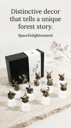 Set of 12 Decorative Shot Glasses with Antique Bronze Forest Animals Mystical, Collectible.