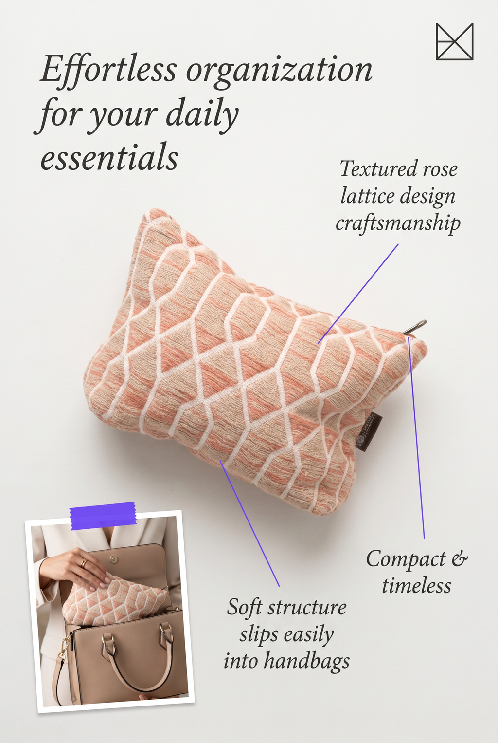 Toiletry Bag Handmade Rose Lattice Jacquard