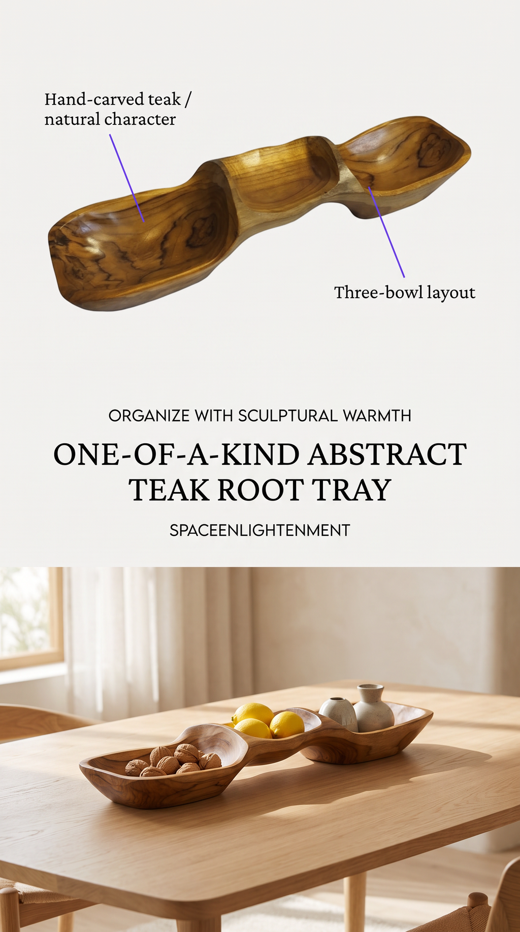 Teak Three Bowl Pyramid aprox 50cm