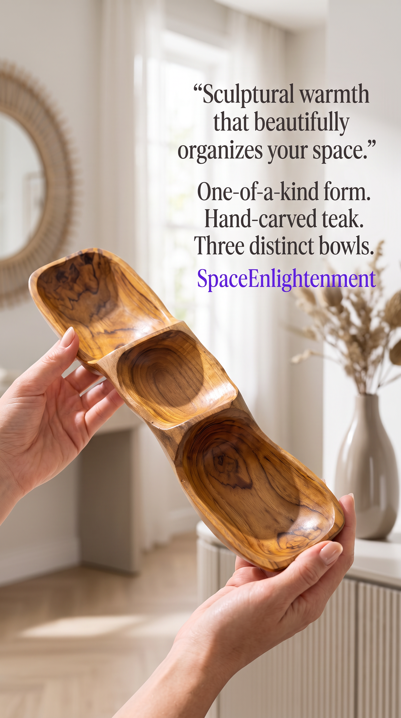 Teak Three Bowl Pyramid aprox 50cm