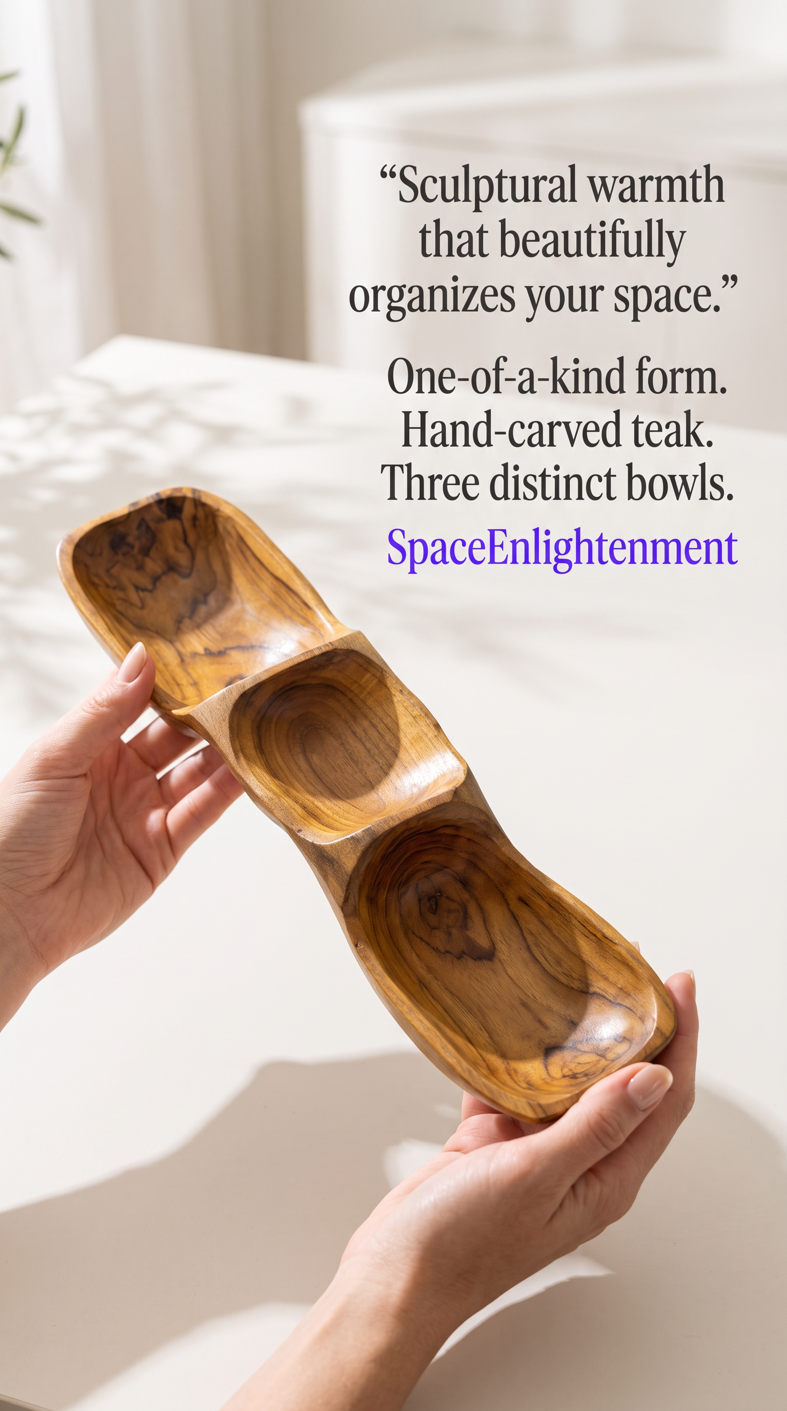 Teak Three Bowl Pyramid aprox 50cm