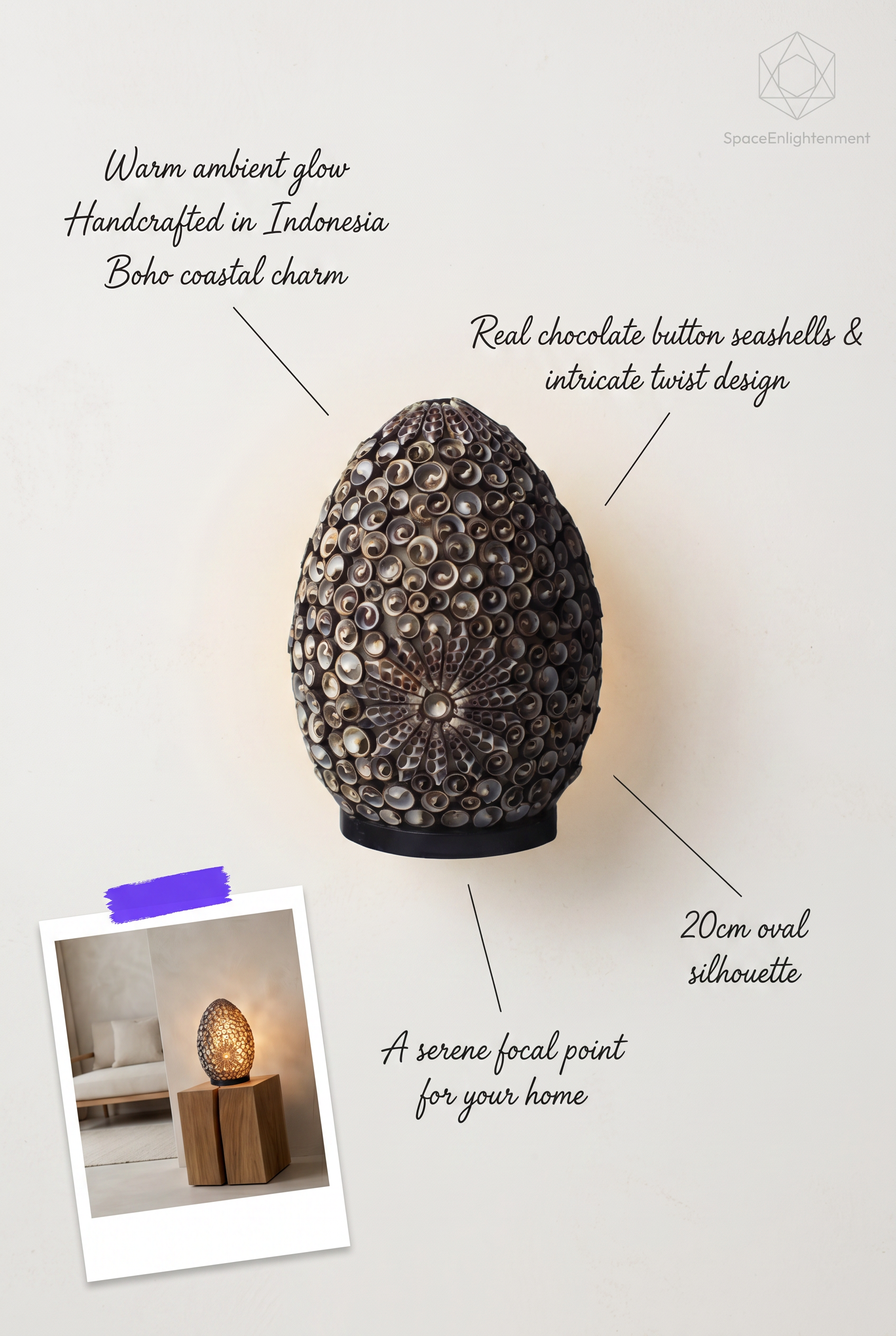 Boho Sea Shell Lamp Chocolate Twist Oval