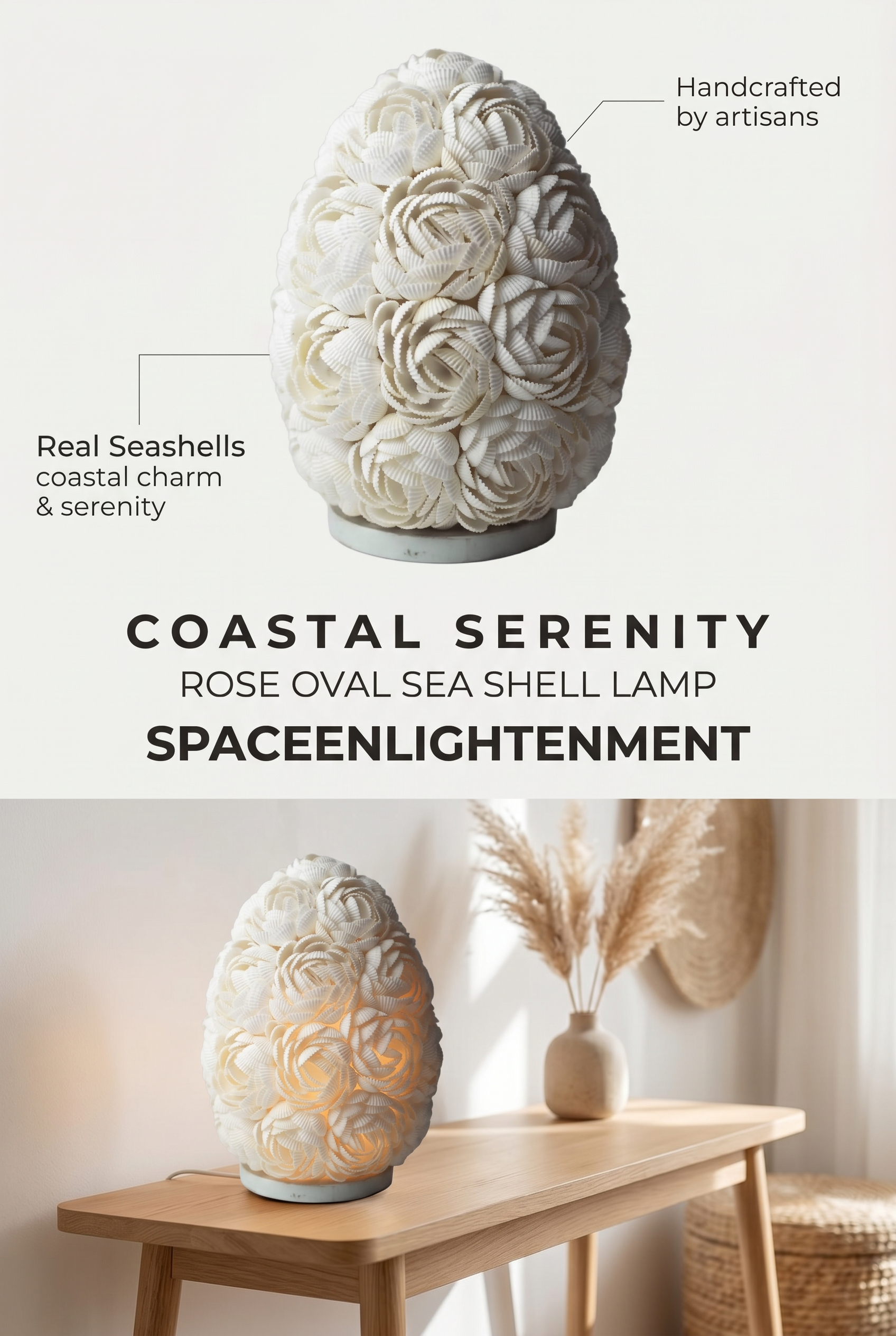 Boho Sea Shell Lamp - Rose Oval - 15cm