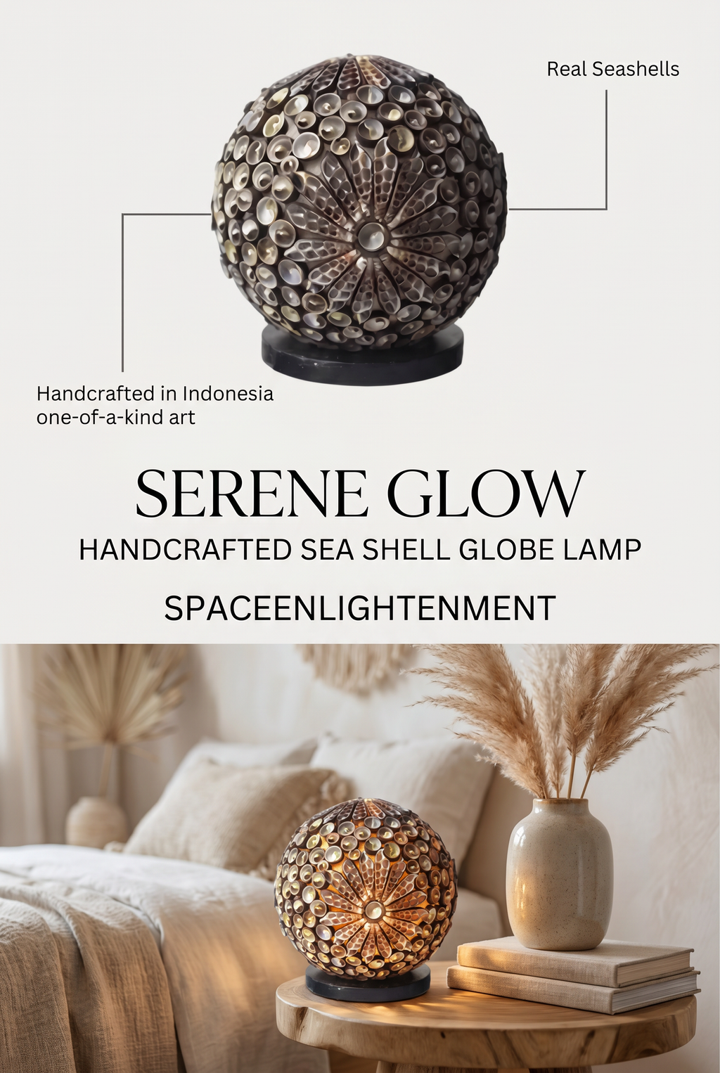 Boho Sea Shell Lamp - Chocolate Twist Globe - 15cm