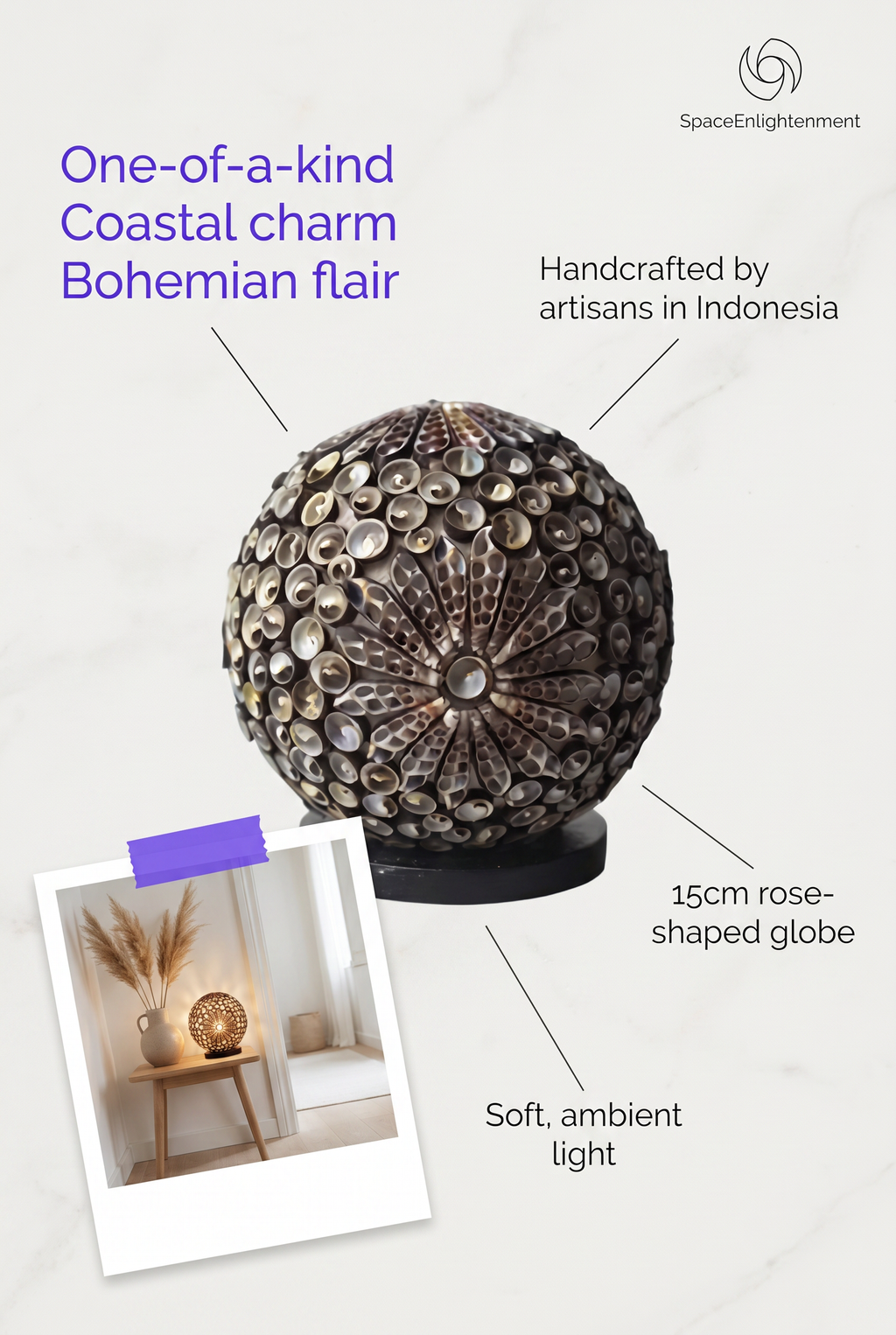 Boho Sea Shell Lamp - Chocolate Twist Globe - 15cm