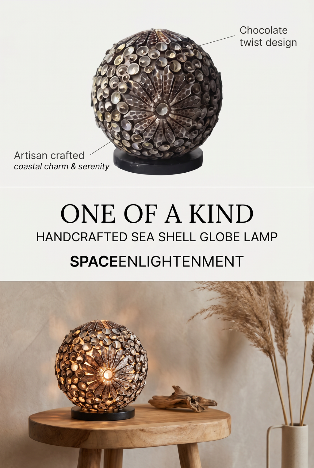Boho Sea Shell Lamp - Chocolate Twist Globe - 15cm