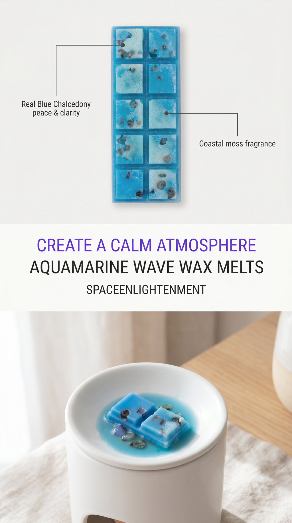 Wax Melts Aquamarine wave with real blue Chalcedony gemstone chips