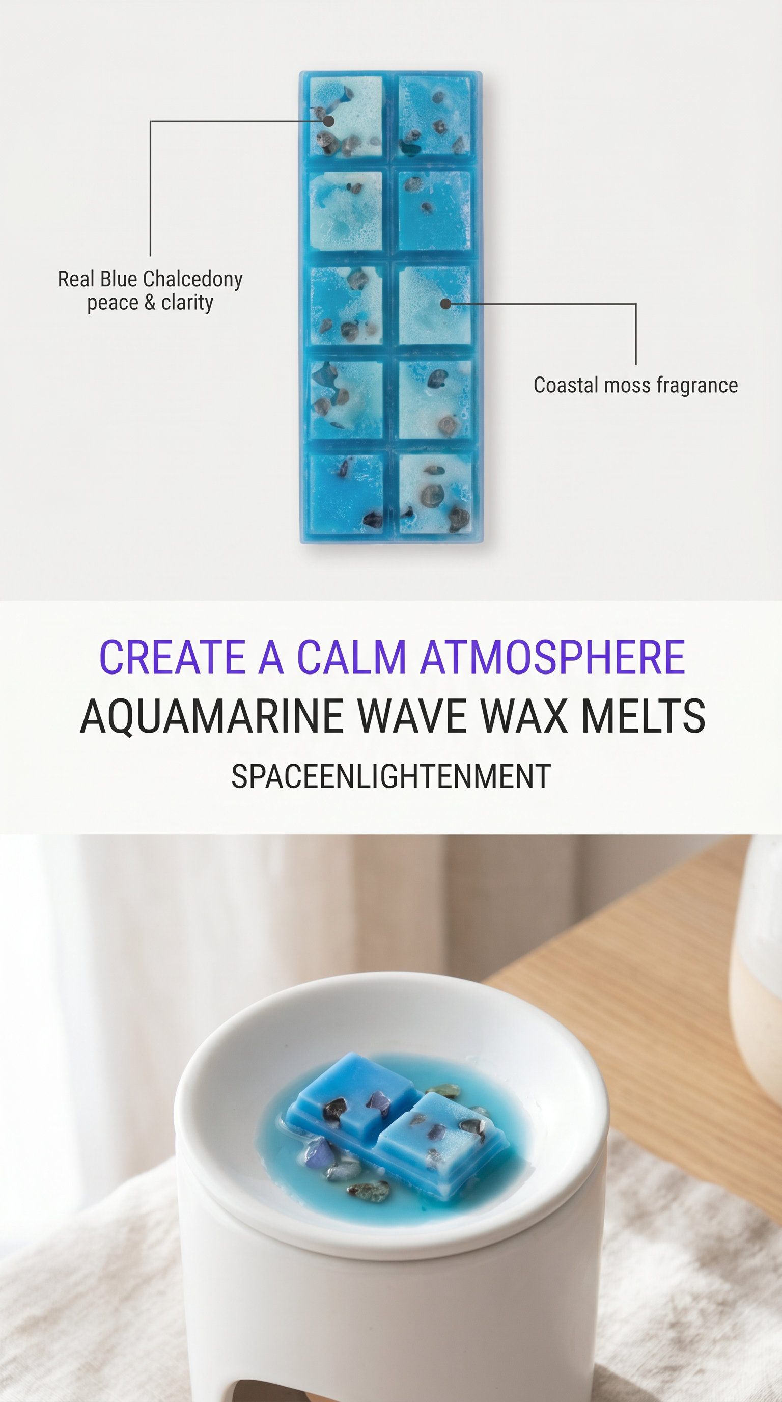 Wax Melts Aquamarine wave with real blue Chalcedony gemstone chips