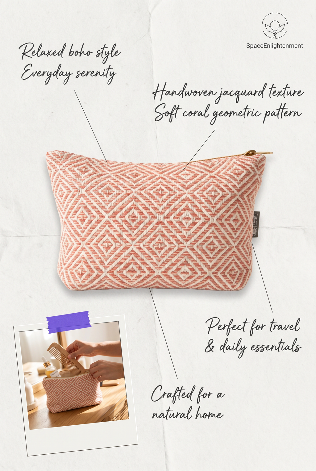 Handmade Cotton Toiletry Bag Coral Maze Jacquard