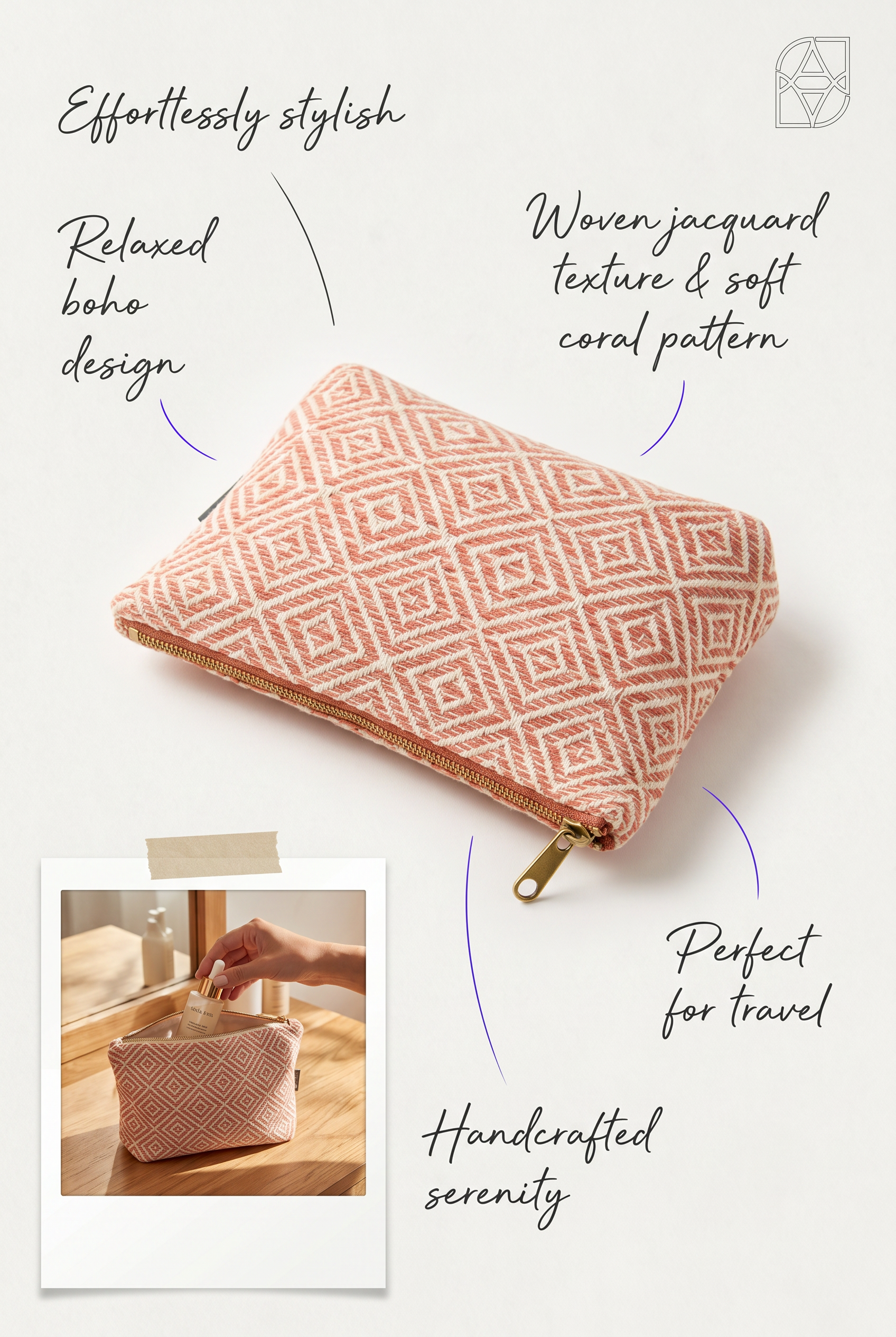 Handmade Cotton Toiletry Bag Coral Maze Jacquard